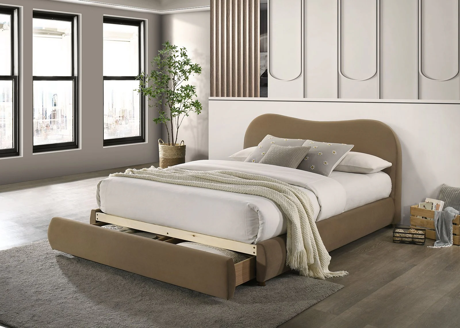 Grimsby E. King Bed, Brown Velvet - Image 2