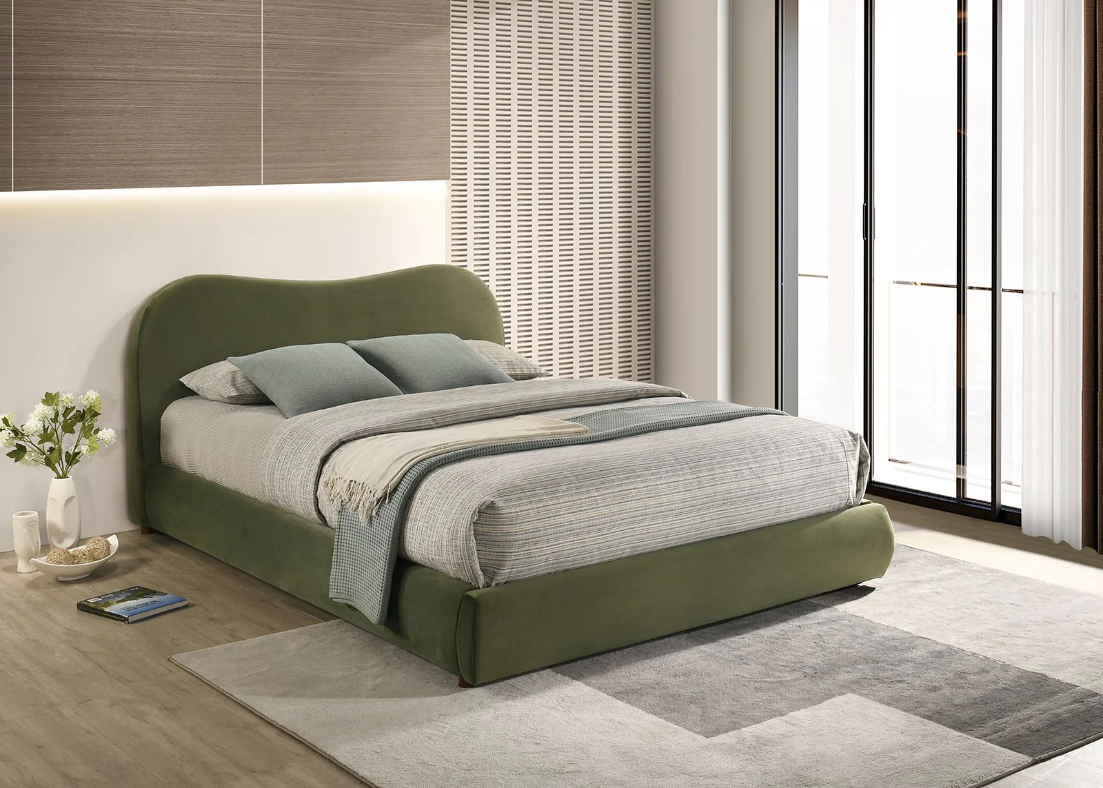 Grimsby E.King Bed, Olive Green Velvet - Image 3