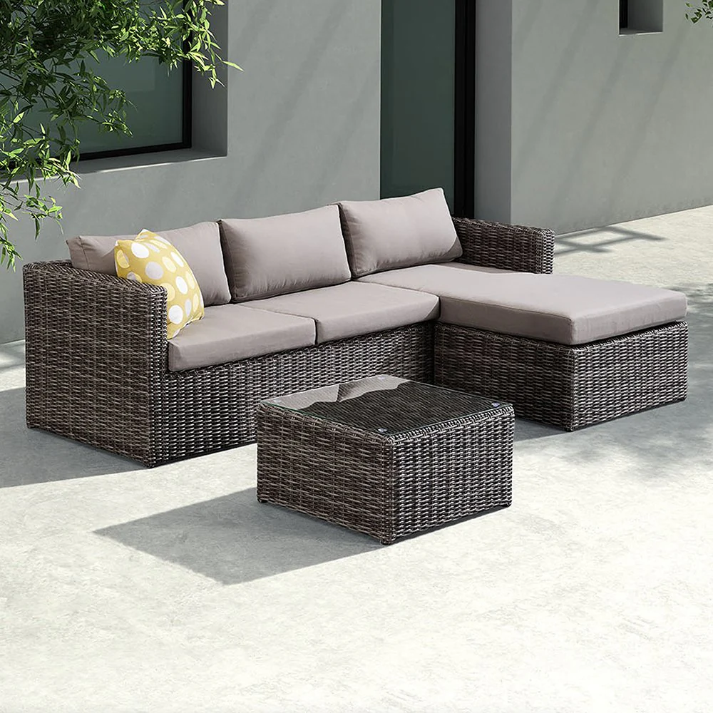 Hagen 3 piece Outdoor Rattan Sectional Chase Set with Brown Cushions and Modern Accent Pillows - Image 4