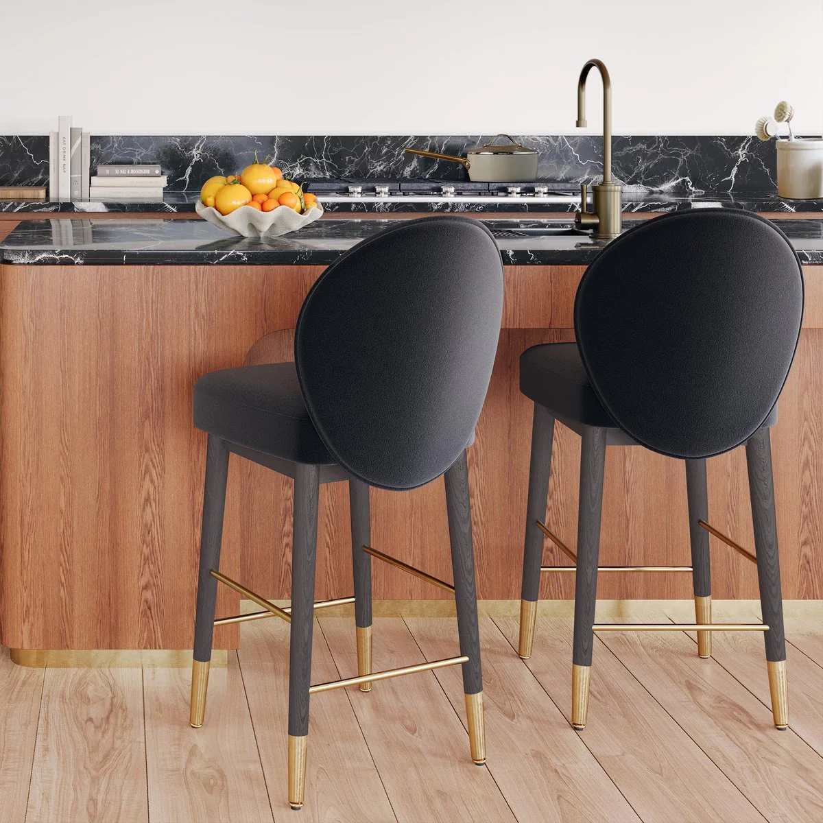 Hailey Charcoal Grey Velvet Barstool - Image 2