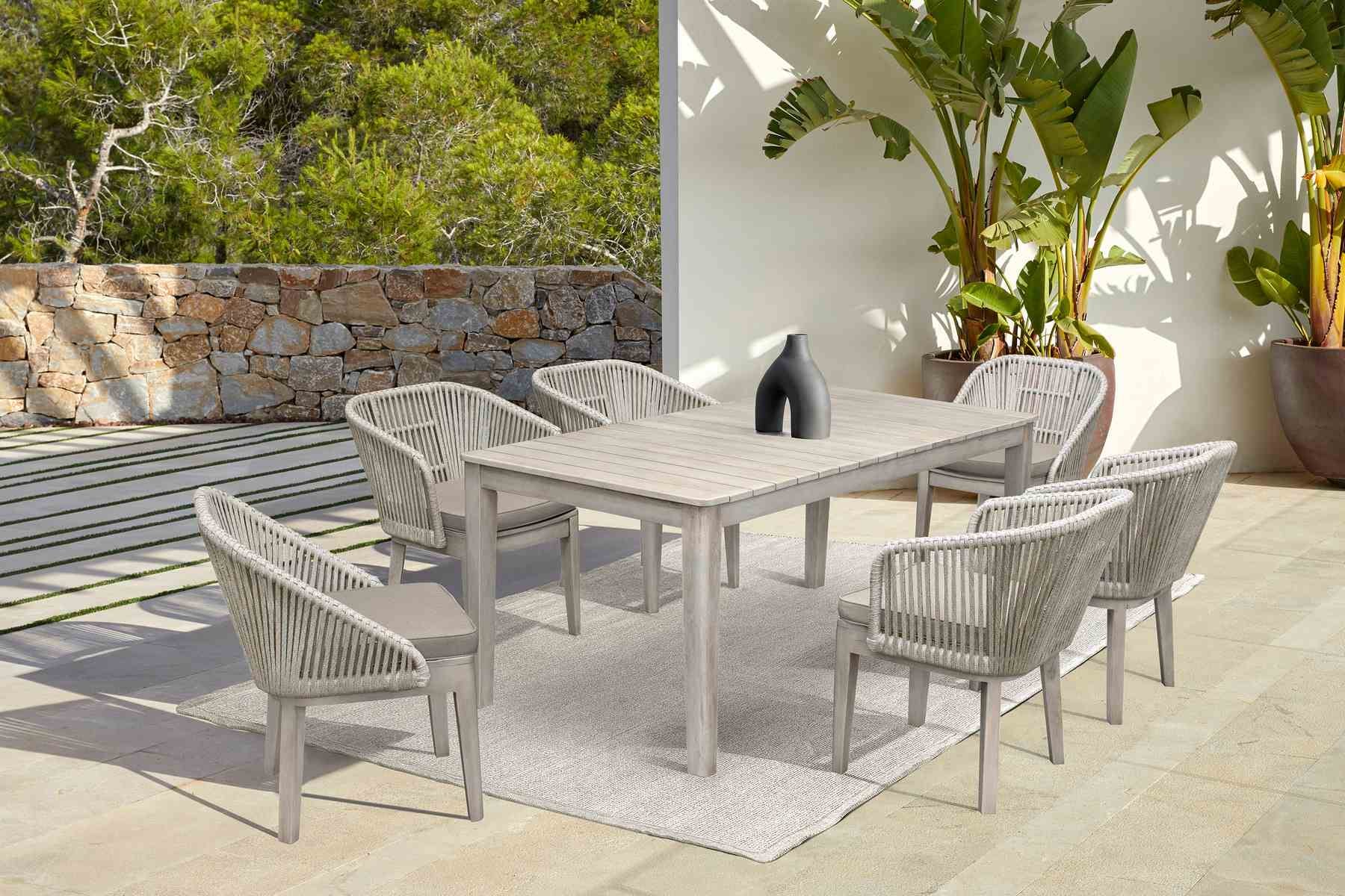 Haiti 7-Piece Patio Outdoor Dining Set in Gray Acacia Wood and Rope - Image 13