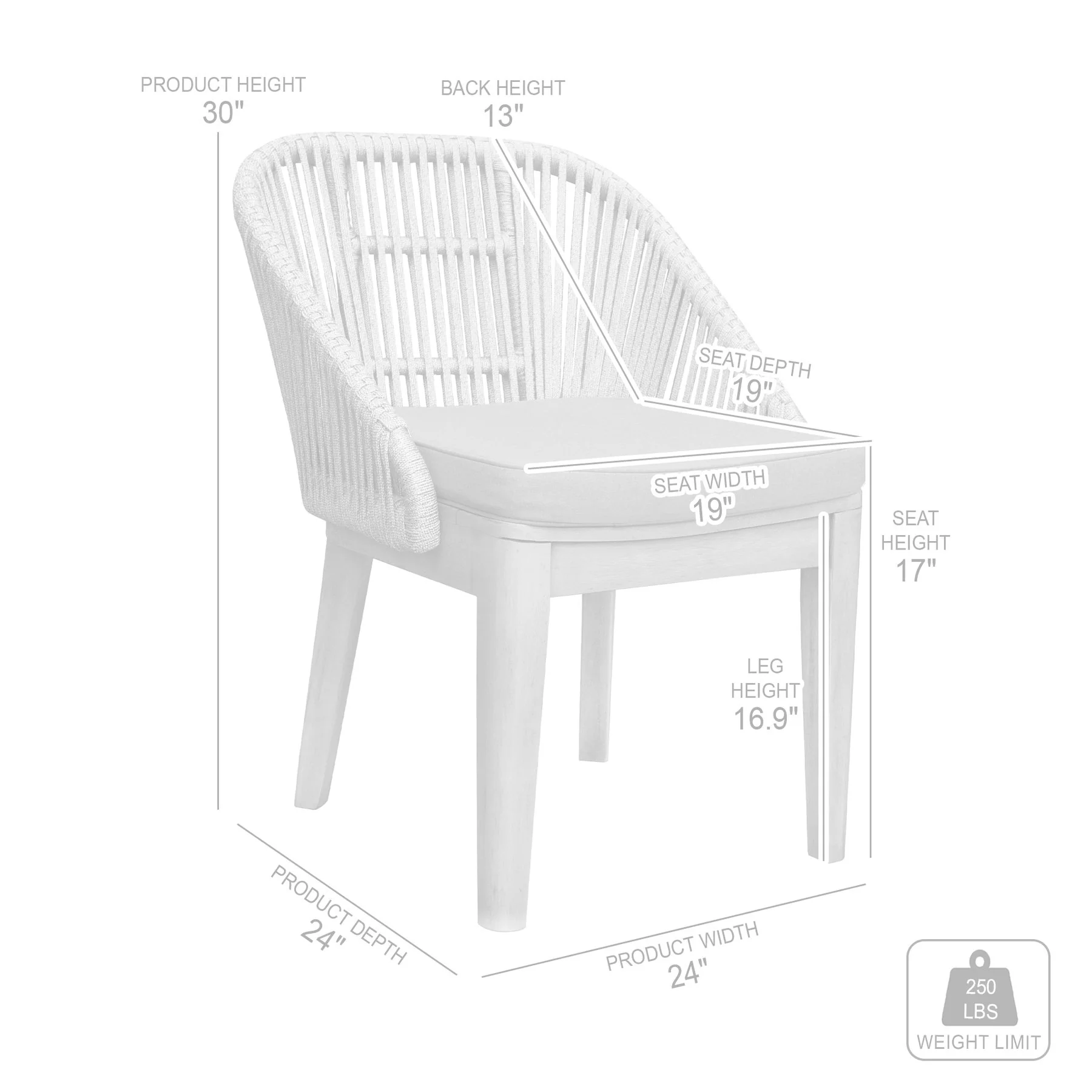 Haiti Patio Outdoor Dining chairs in Gray Acacia Wood and Rope - Set of 2 - Image 11