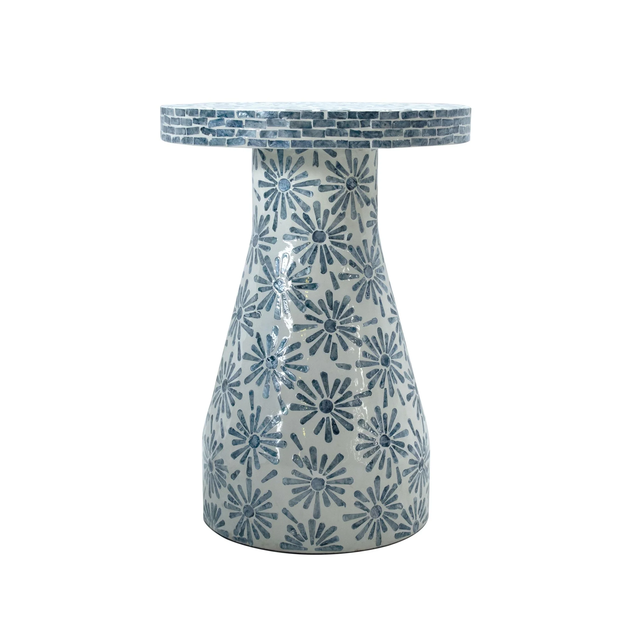 Halio Blue Floral Shell Side Table - Image 3