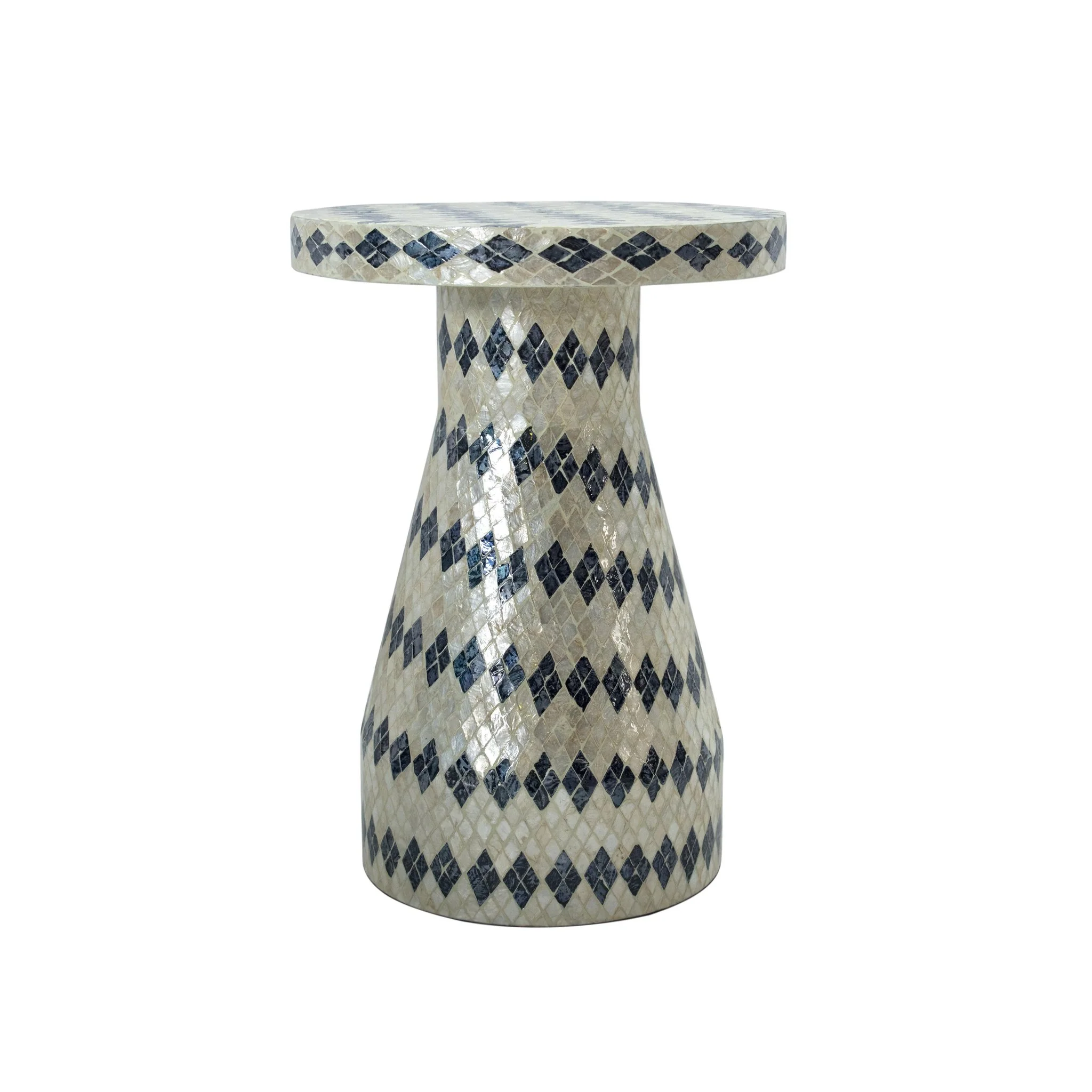 Halio Cream & Blue Checkered Shell Side Table - Image 3