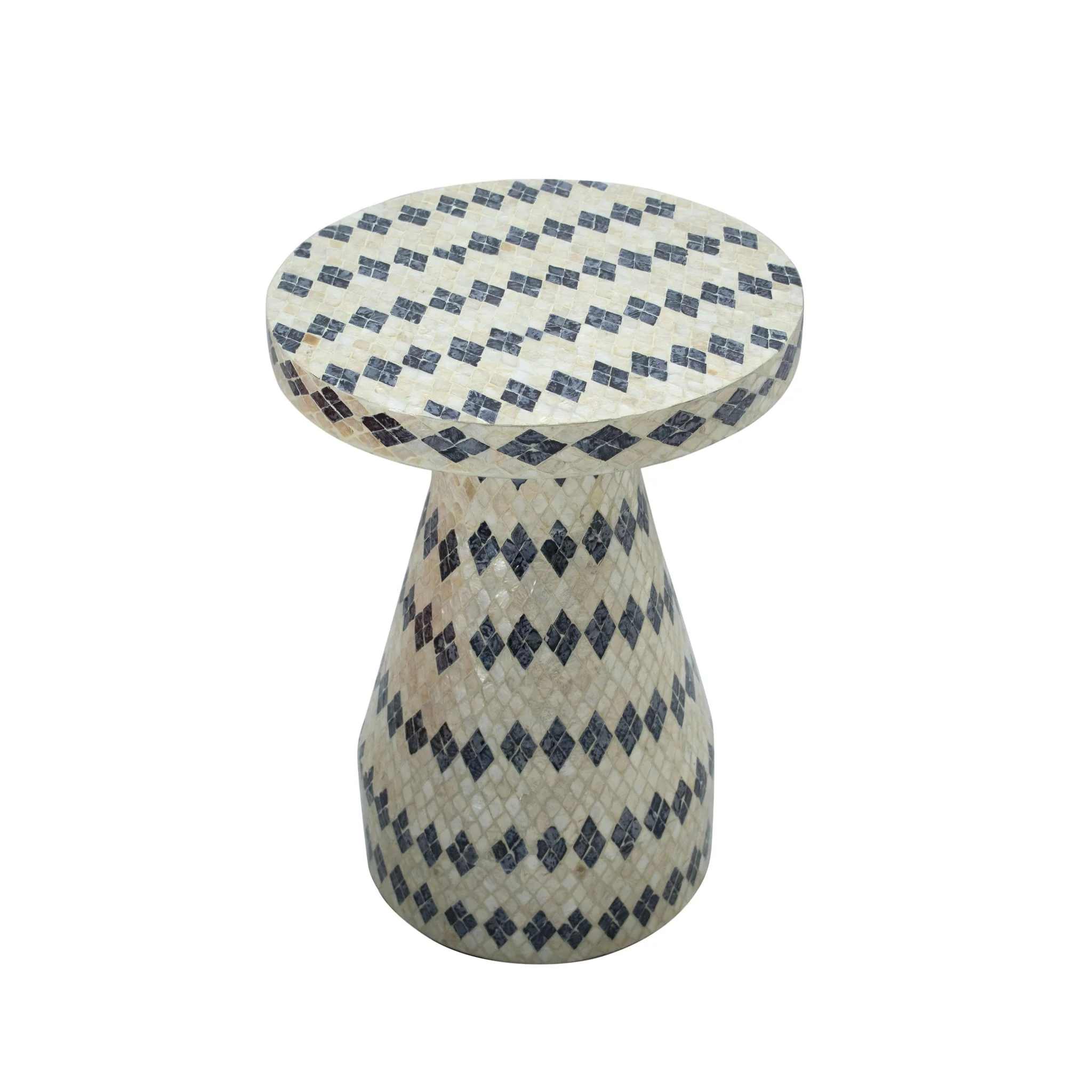 Halio Cream & Blue Checkered Shell Side Table - Image 4