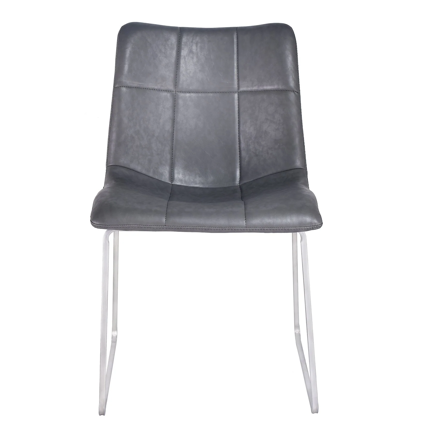 Hamilton Contemporary Dining Chair in Brushed Stainless Steel with Vintage Gray Faux Leather - Set of 2 - Image 2