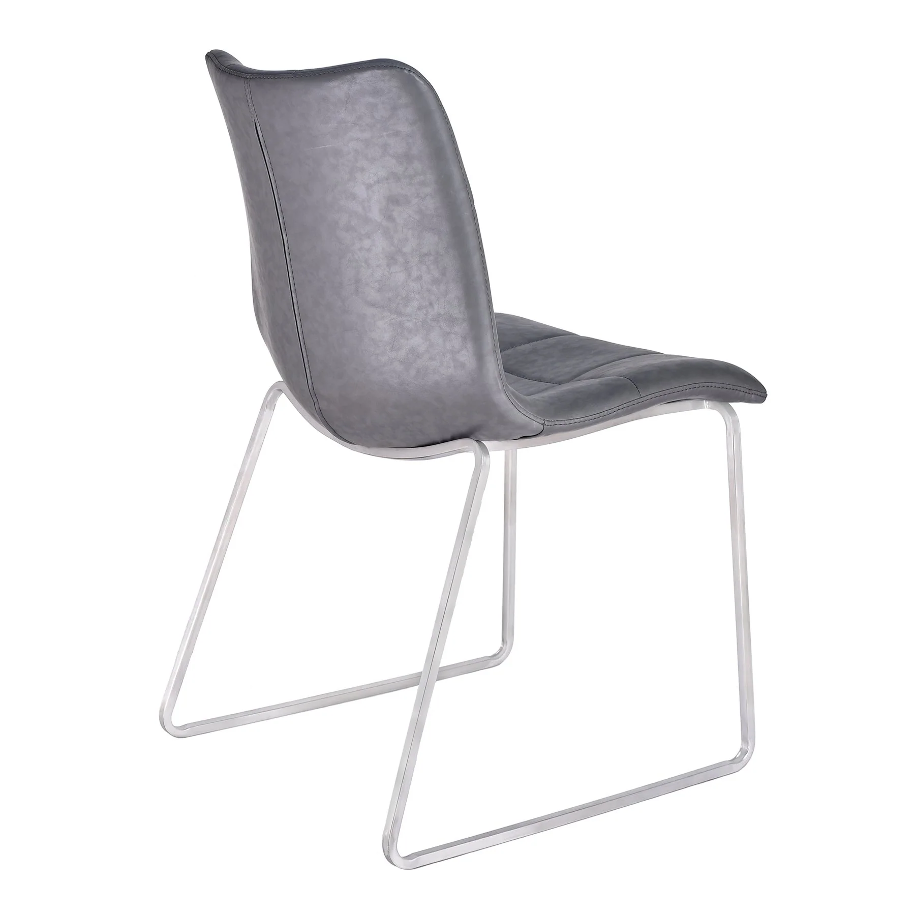 Hamilton Contemporary Dining Chair in Brushed Stainless Steel with Vintage Gray Faux Leather - Set of 2 - Image 3