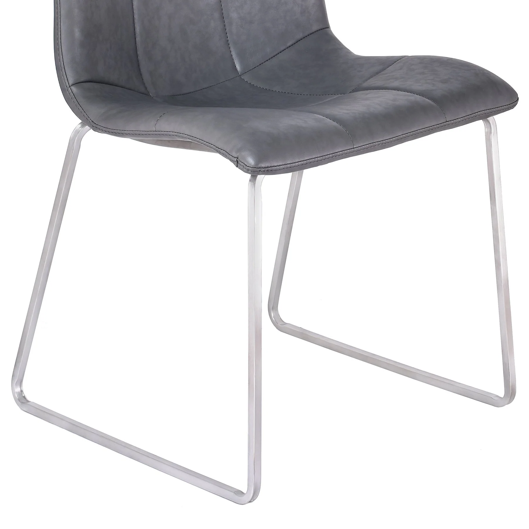 Hamilton Contemporary Dining Chair in Brushed Stainless Steel with Vintage Gray Faux Leather - Set of 2 - Image 5