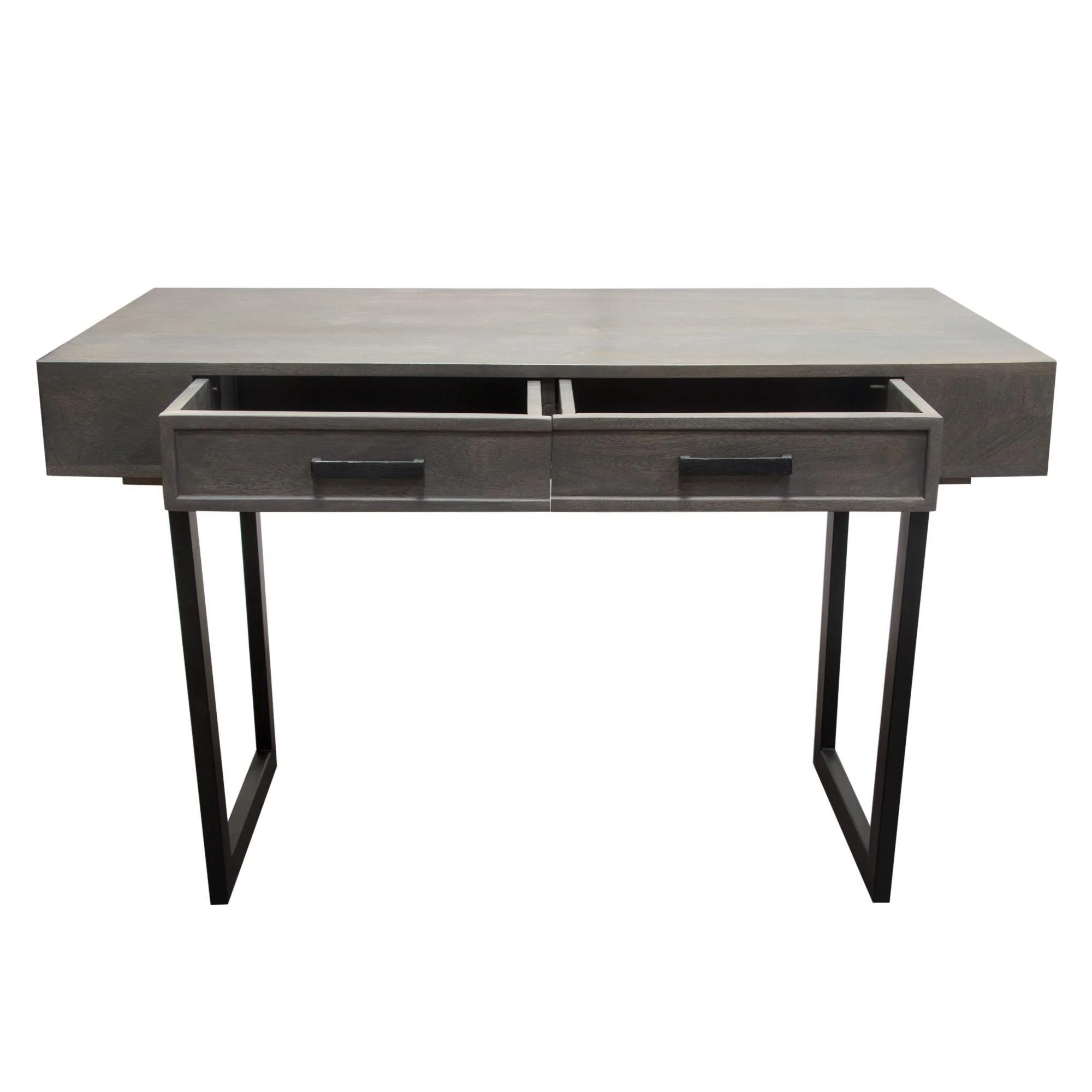 Hammond 2-Drawer Writing Desk in Solid Mango Wood Grey Finish & Black Iron Legs by Diamond Sofa - Image 3