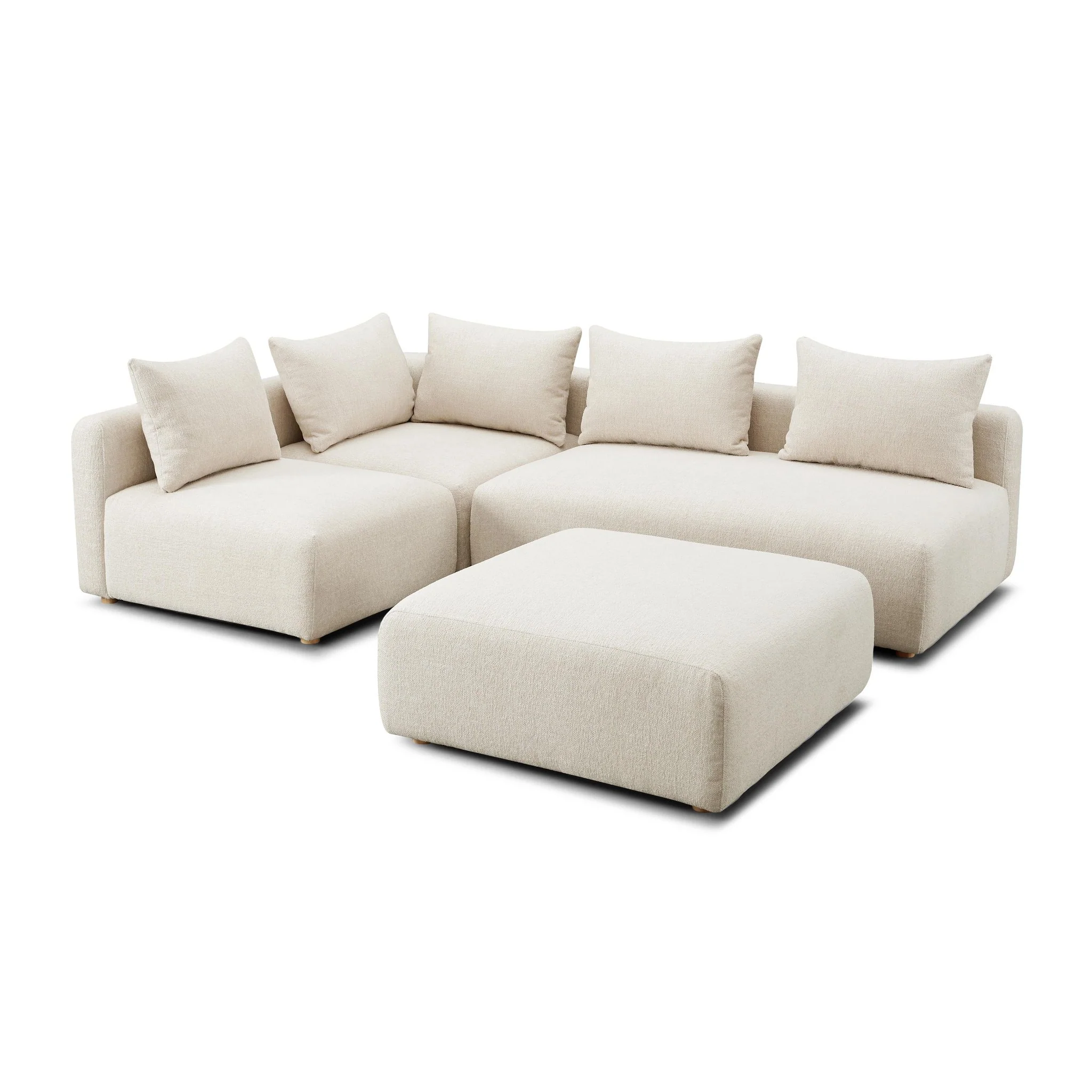 Hangover Cream Heavy Textured Fabric 4-Piece Modular Chaise Sectional - Image 3