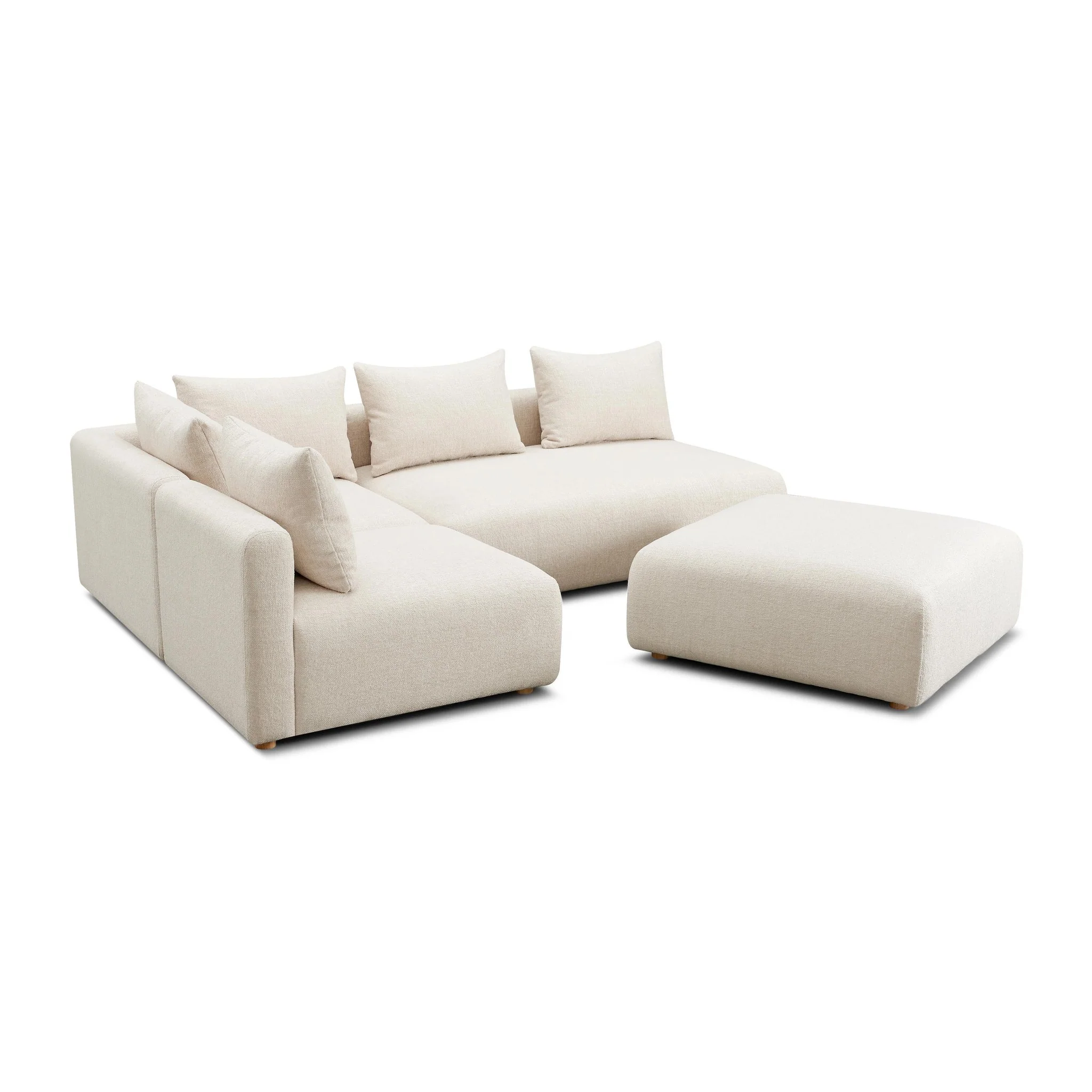 Hangover Cream Heavy Textured Fabric 4-Piece Modular Chaise Sectional - Image 4