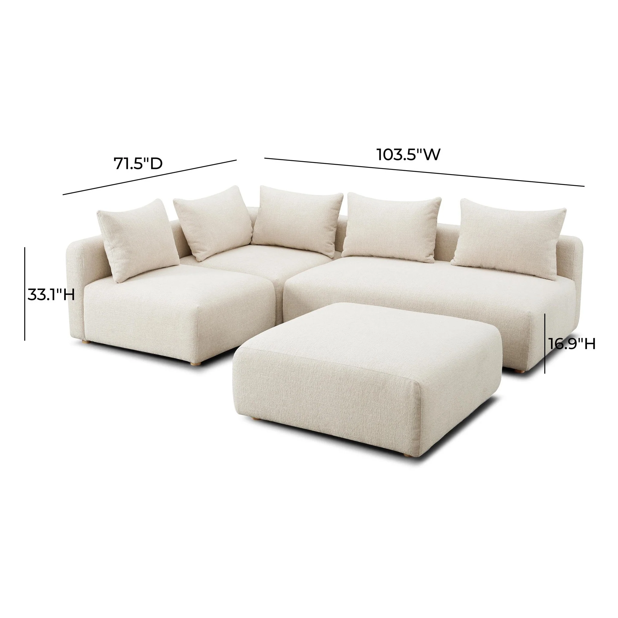 Hangover Cream Heavy Textured Fabric 4-Piece Modular Chaise Sectional - Image 6