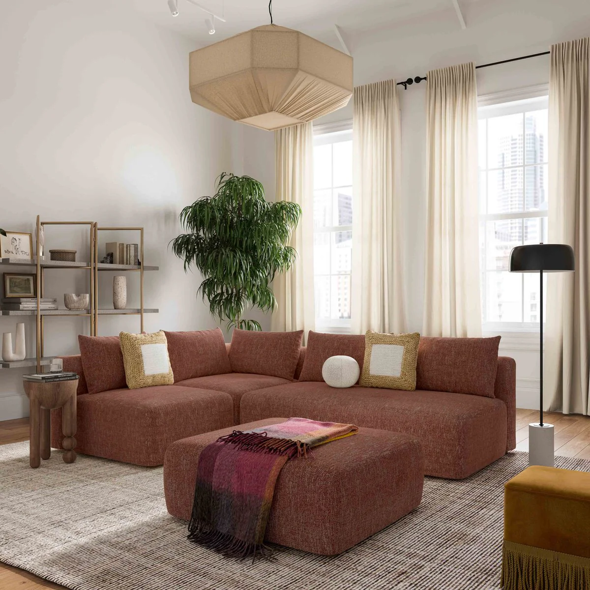 Hangover Sedona Red Textured Fabric Modular Loveseat - Image 2