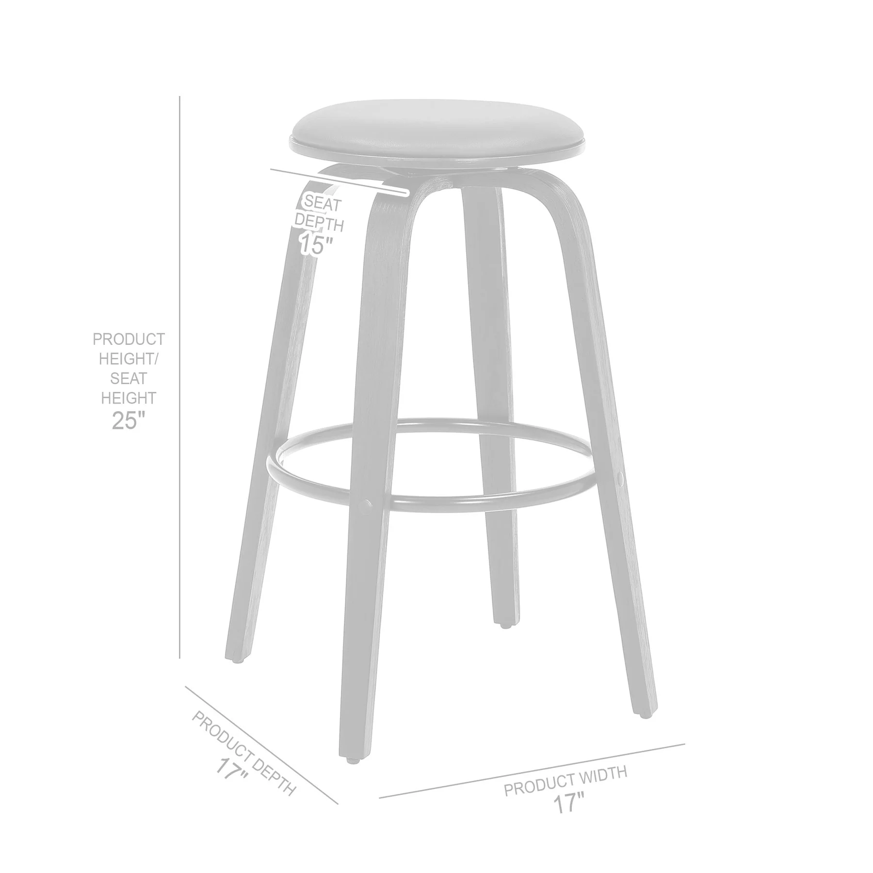 Harbor 26" Counter Height Backless Swivel Brown Faux Leather and Walnut Wood Mid-Century Modern Bar Stool - Image 6