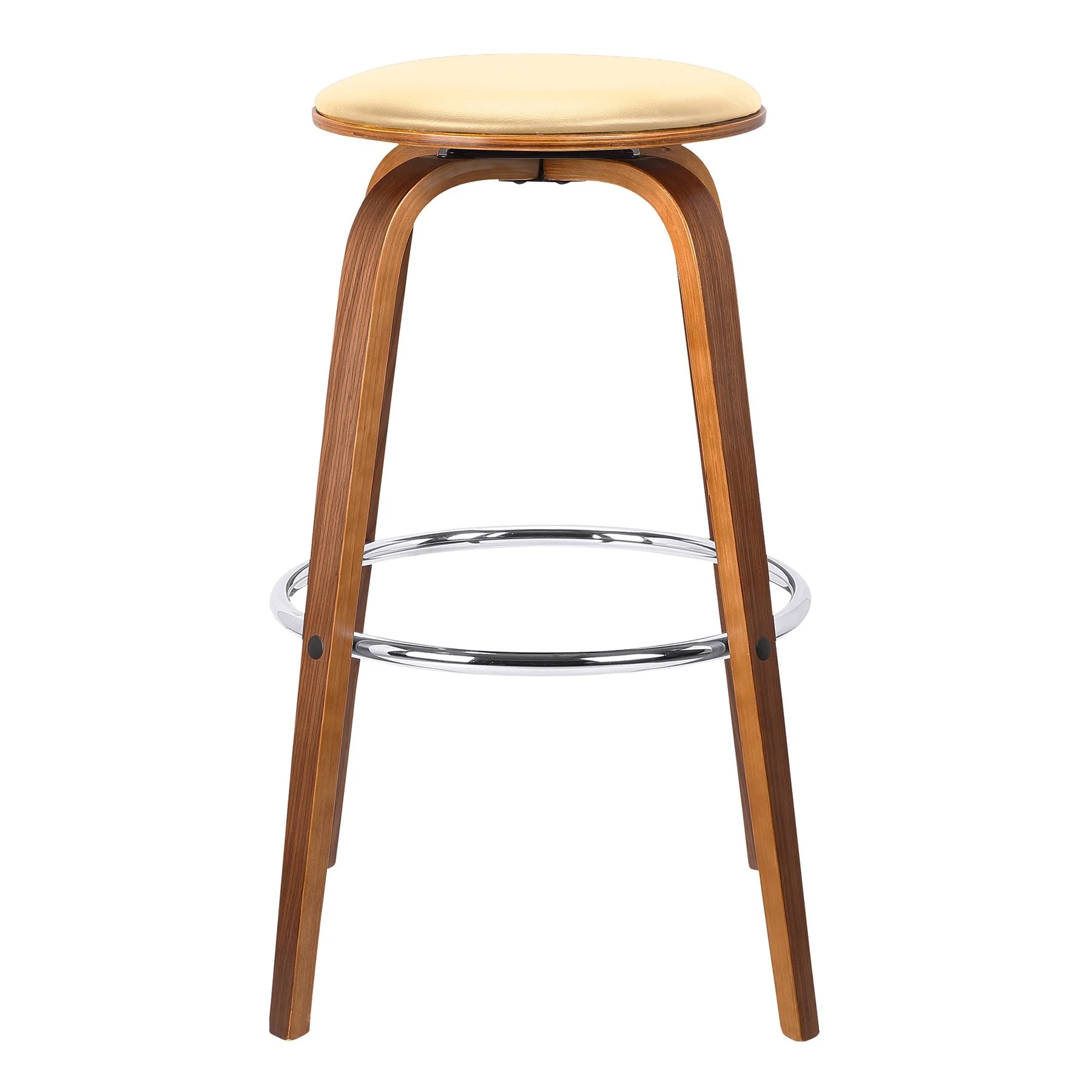 Harbor 26" Counter Height Backless Swivel Cream Faux Leather and Walnut Wood Mid-Century Modern Bar Stool - Image 2