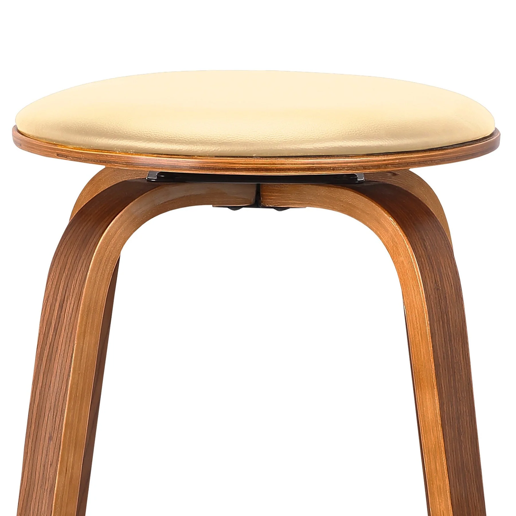 Harbor 26" Counter Height Backless Swivel Cream Faux Leather and Walnut Wood Mid-Century Modern Bar Stool - Image 4