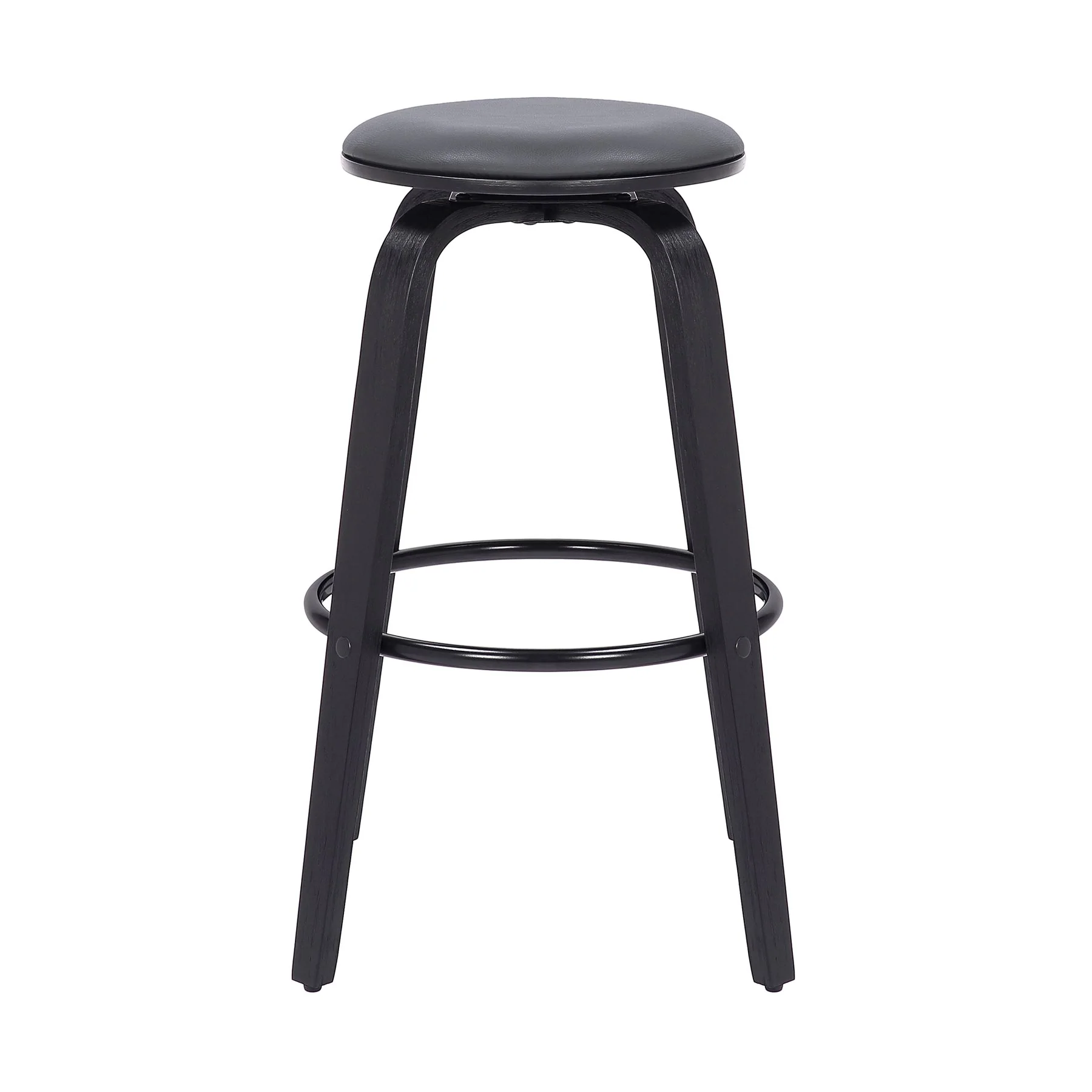 Harbor 26" Counter Height Backless Swivel Gray Faux Leather and Black Wood Mid-Century Modern Bar Stool - Image 2
