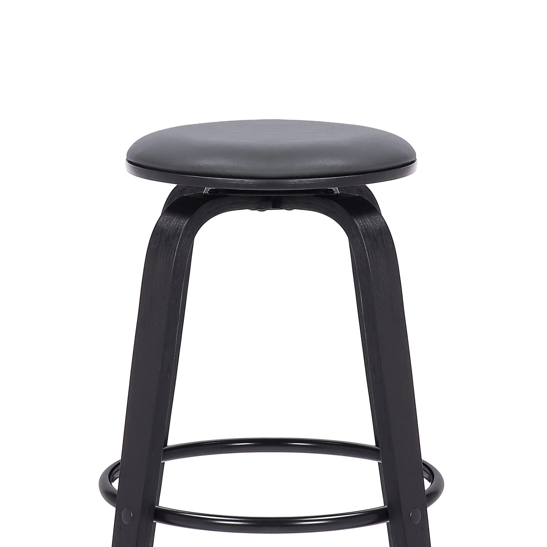 Harbor 26" Counter Height Backless Swivel Gray Faux Leather and Black Wood Mid-Century Modern Bar Stool - Image 4