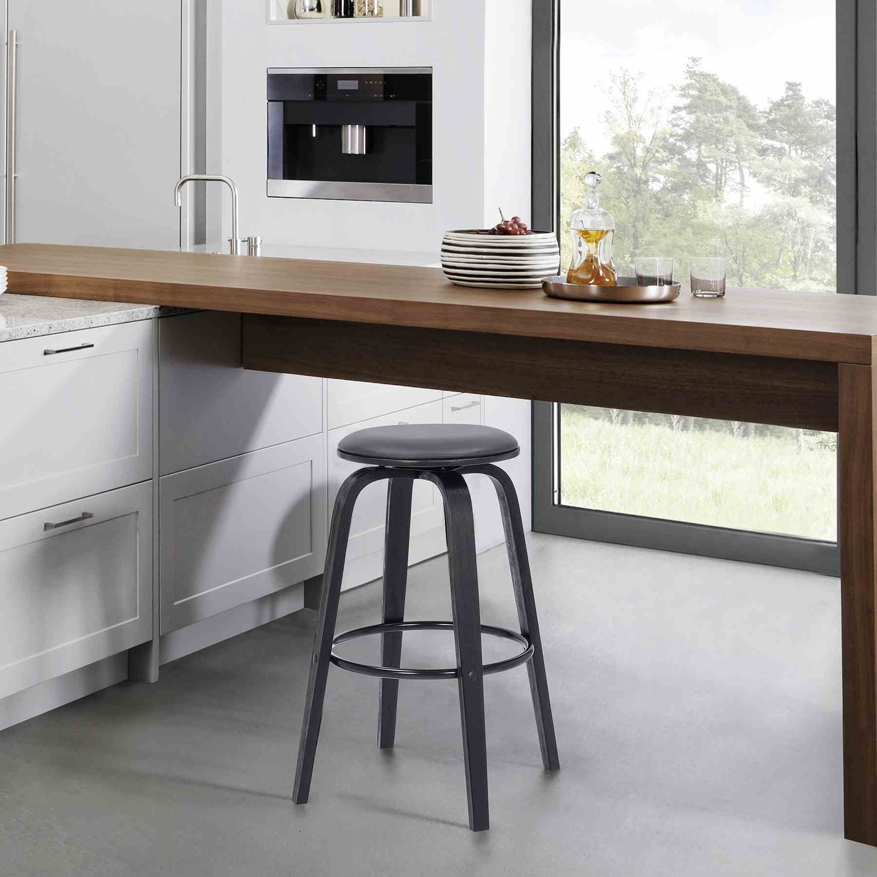 Harbor 26" Counter Height Backless Swivel Gray Faux Leather and Black Wood Mid-Century Modern Bar Stool - Image 8
