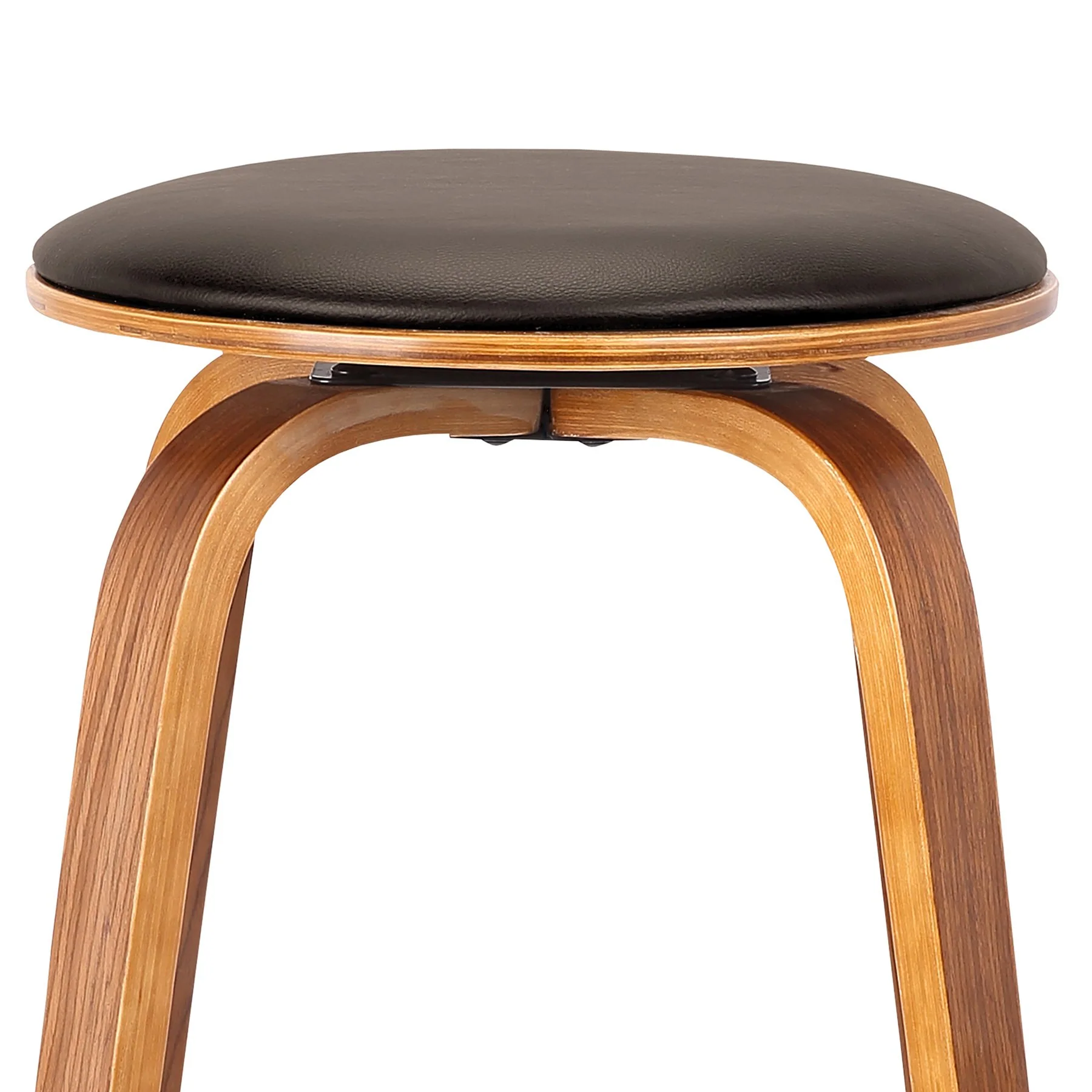 Harbor 30" Bar Height Backless Swivel Brown Faux Leather and Walnut Wood Mid-Century Modern Bar Stool - Image 4