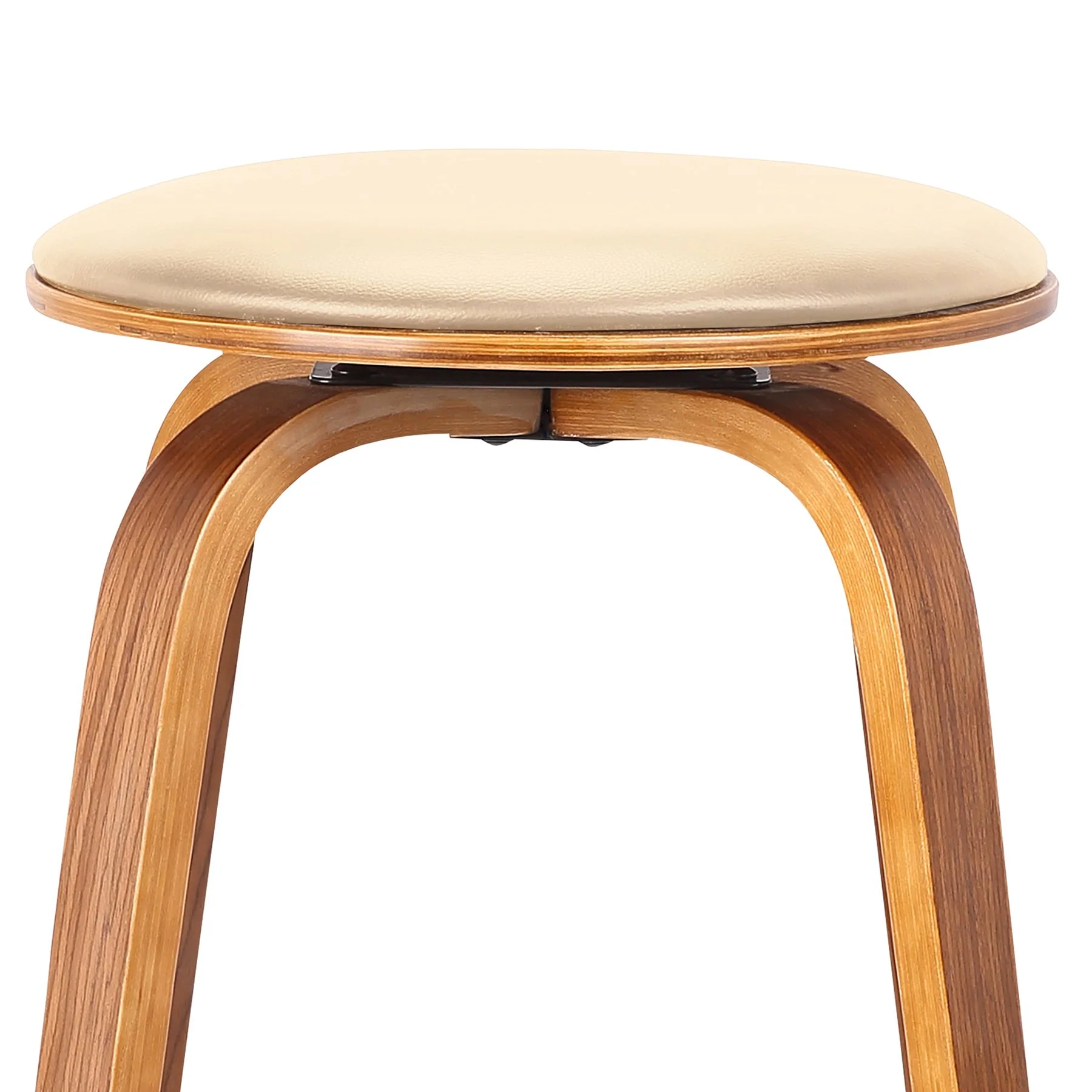 Harbor 30" Bar Height Backless Swivel Cream Faux Leather and Walnut Wood Mid-Century Modern Bar Stool - Image 2
