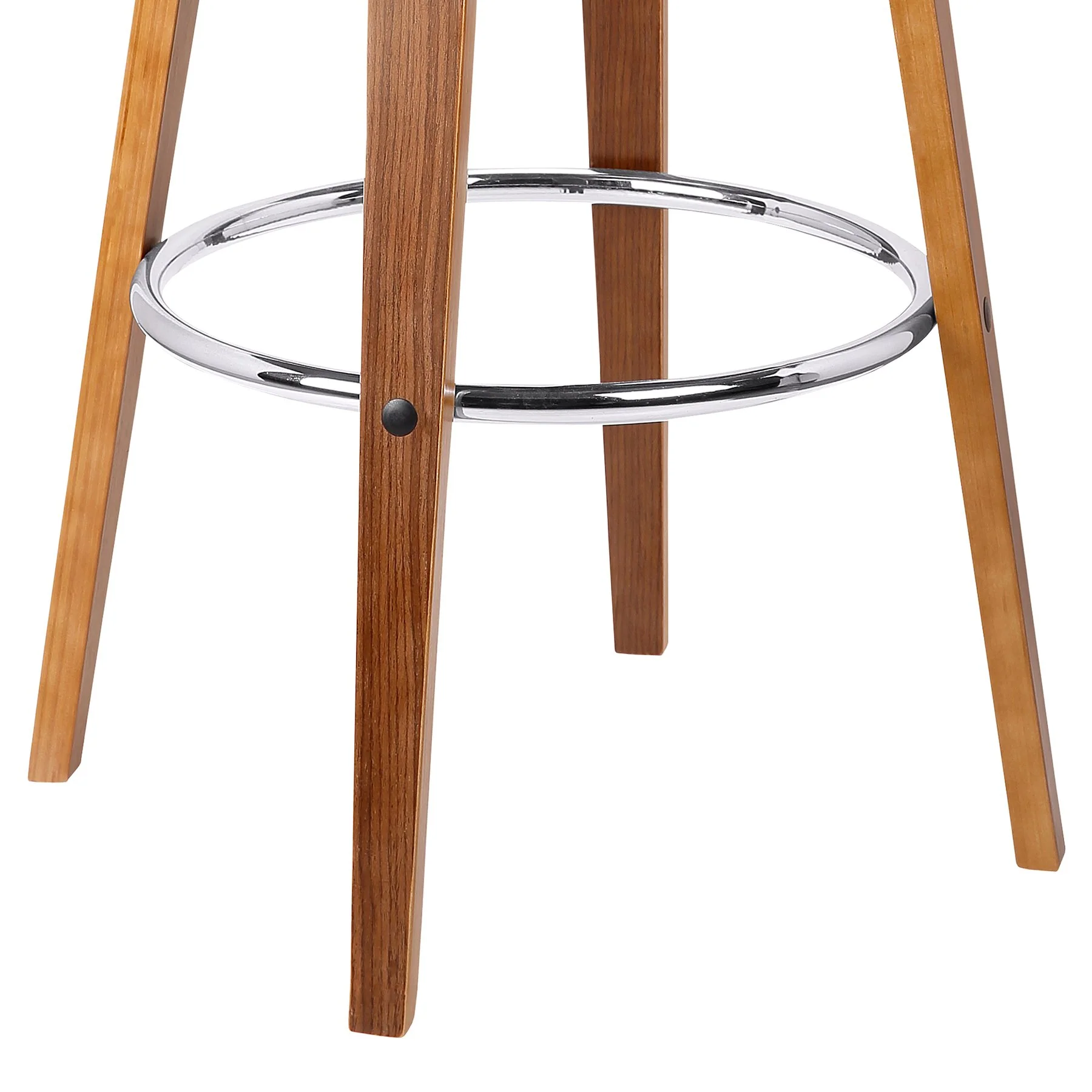 Harbor 30" Bar Height Backless Swivel Cream Faux Leather and Walnut Wood Mid-Century Modern Bar Stool - Image 3