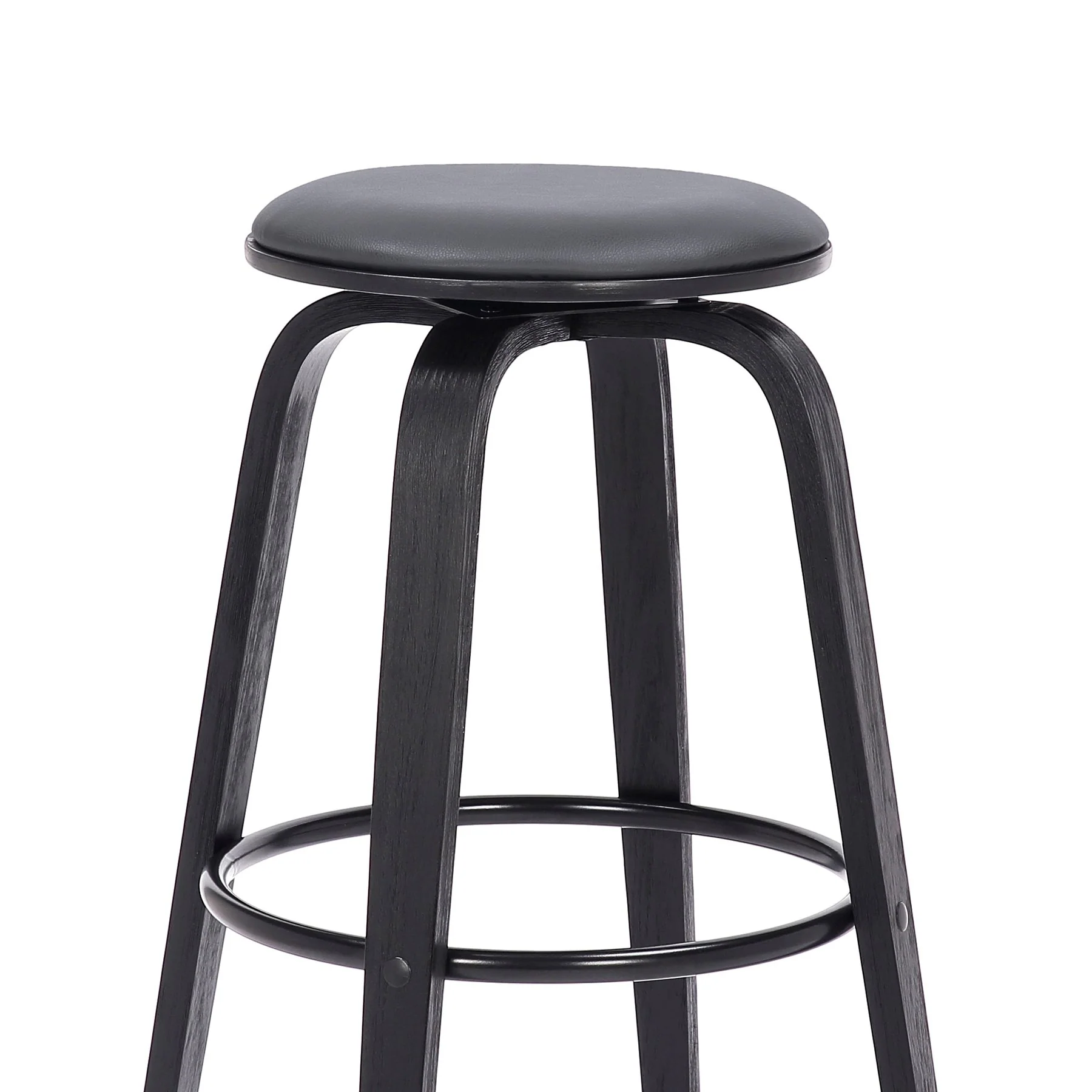 Harbor 30" Bar Height Backless Swivel Gray Faux Leather and Black Wood Mid-Century Modern Bar Stool - Image 3