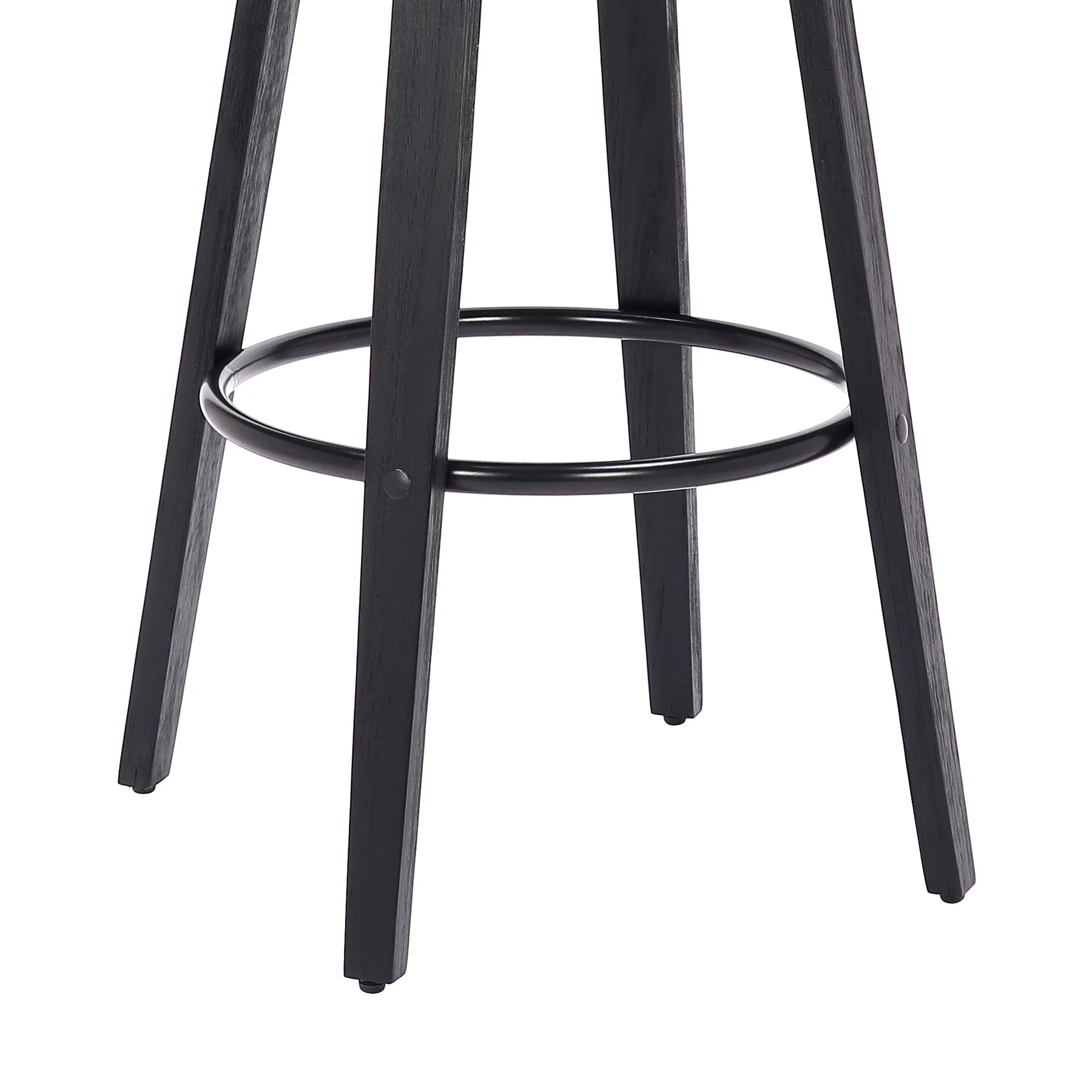 Harbor 30" Bar Height Backless Swivel Gray Faux Leather and Black Wood Mid-Century Modern Bar Stool - Image 5