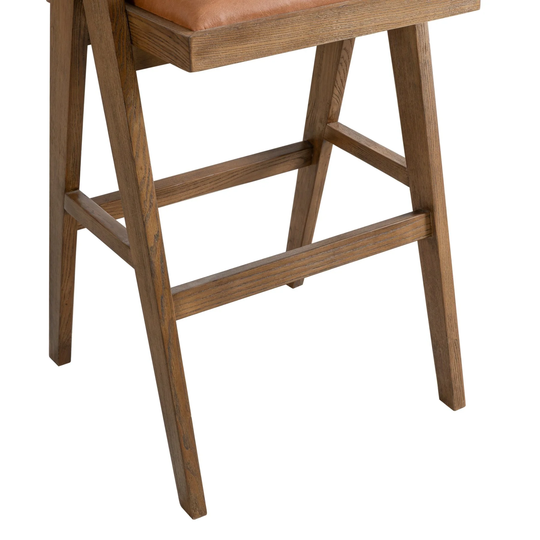 Harley Nutmeg Brown Solid Wood and Rattan Upholstered 30" Bar Height Barstool with Red/Brown Faux Leather Seat - Image 6