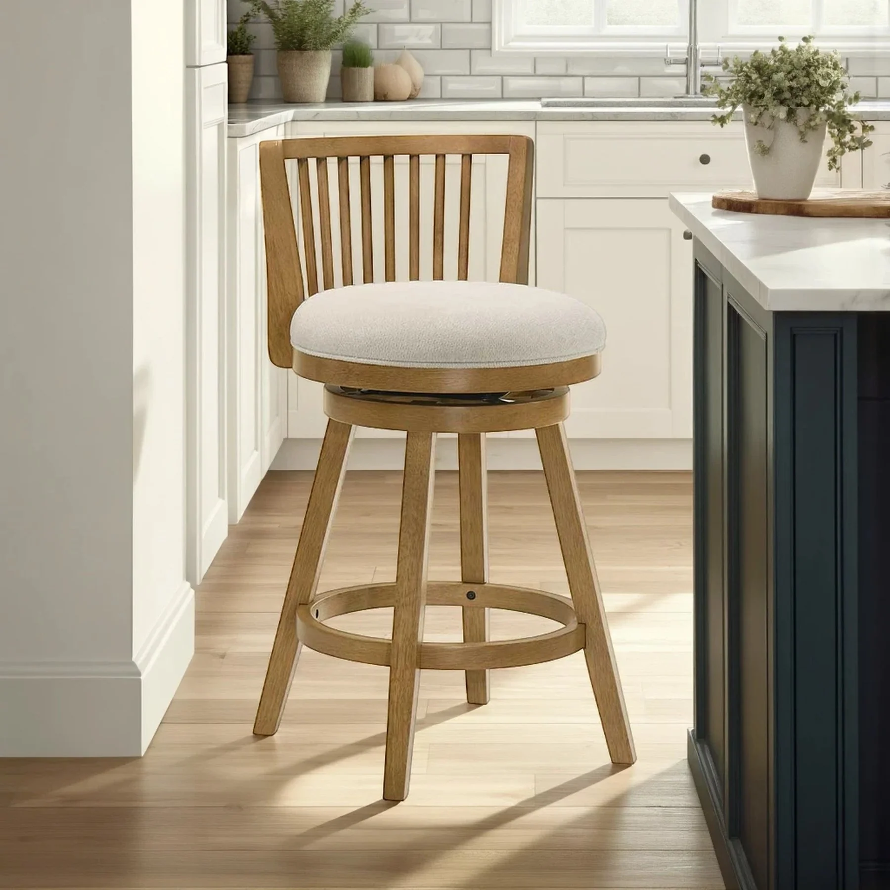 Harper 26 in. Amber Glow Counter Height Rubberwood Swivel Barstool with Ivory Fabric Seat - Image 10