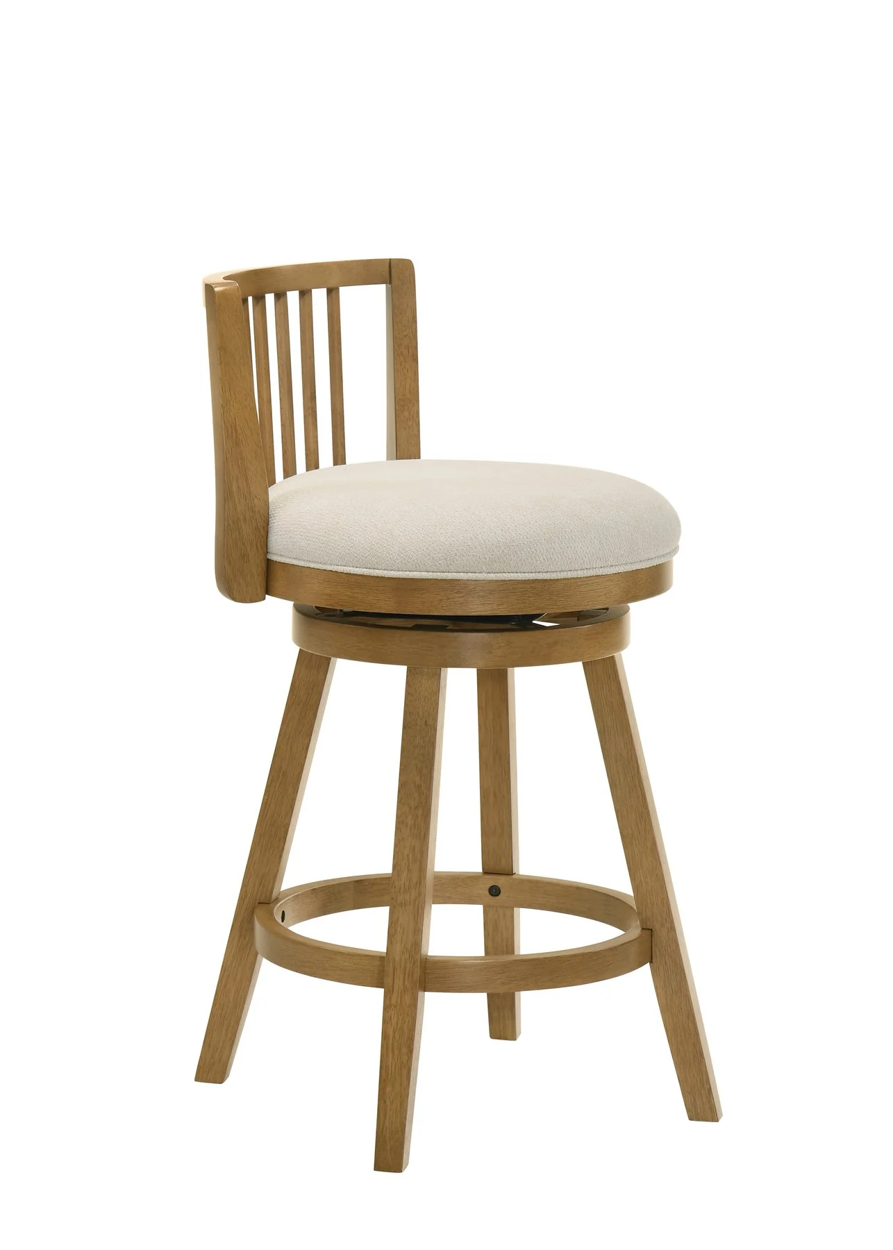 Harper 26 in. Amber Glow Counter Height Rubberwood Swivel Barstool with Ivory Fabric Seat - Image 3