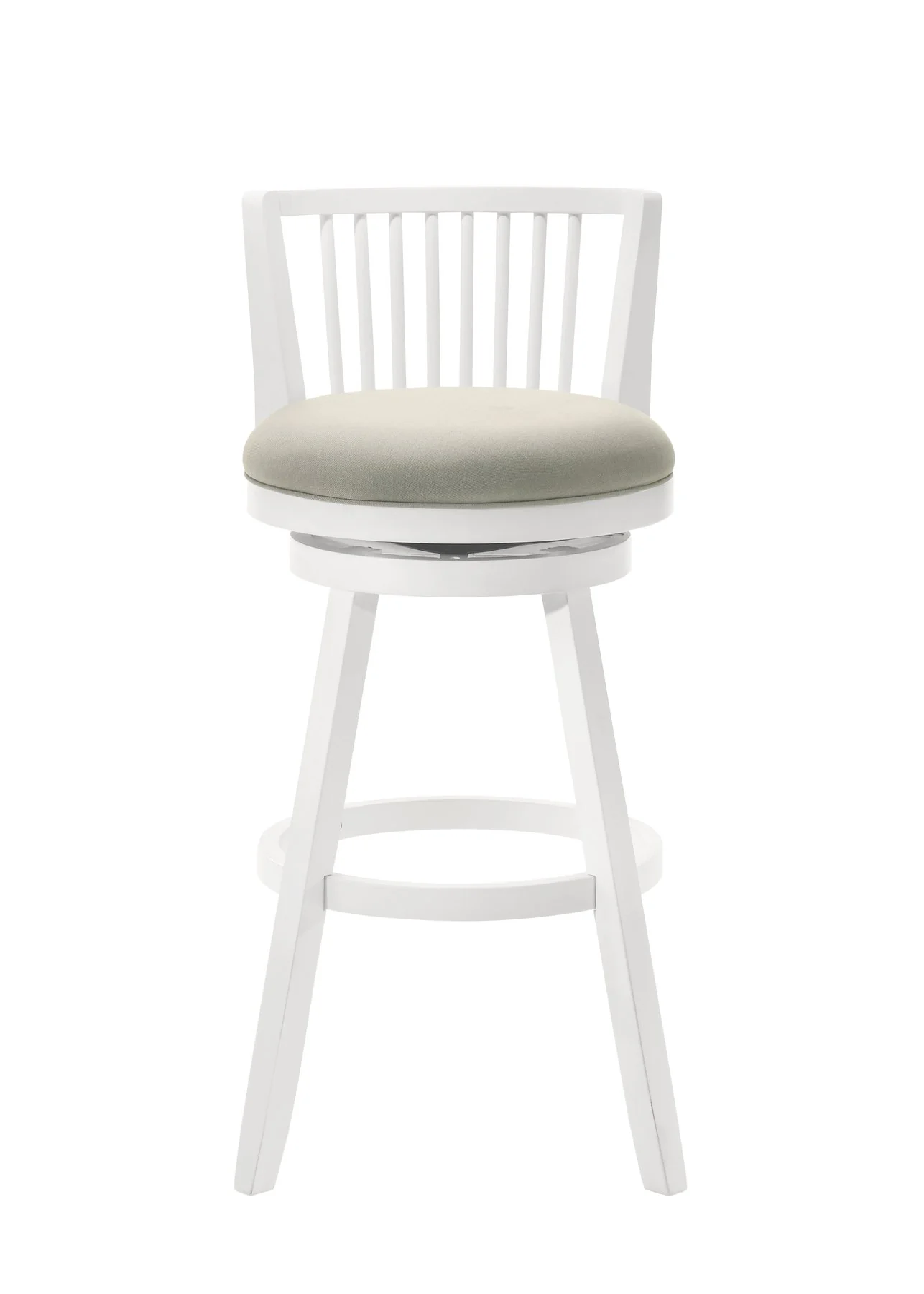 Harper 26 in. Matte White Counter Height Rubberwood Swivel Barstool with Fog Fabric Seat - Image 2