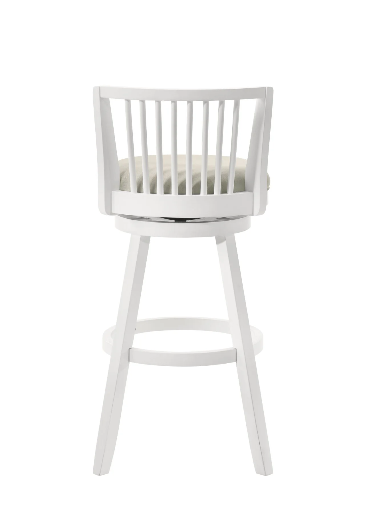 Harper 26 in. Matte White Counter Height Rubberwood Swivel Barstool with Fog Fabric Seat - Image 5