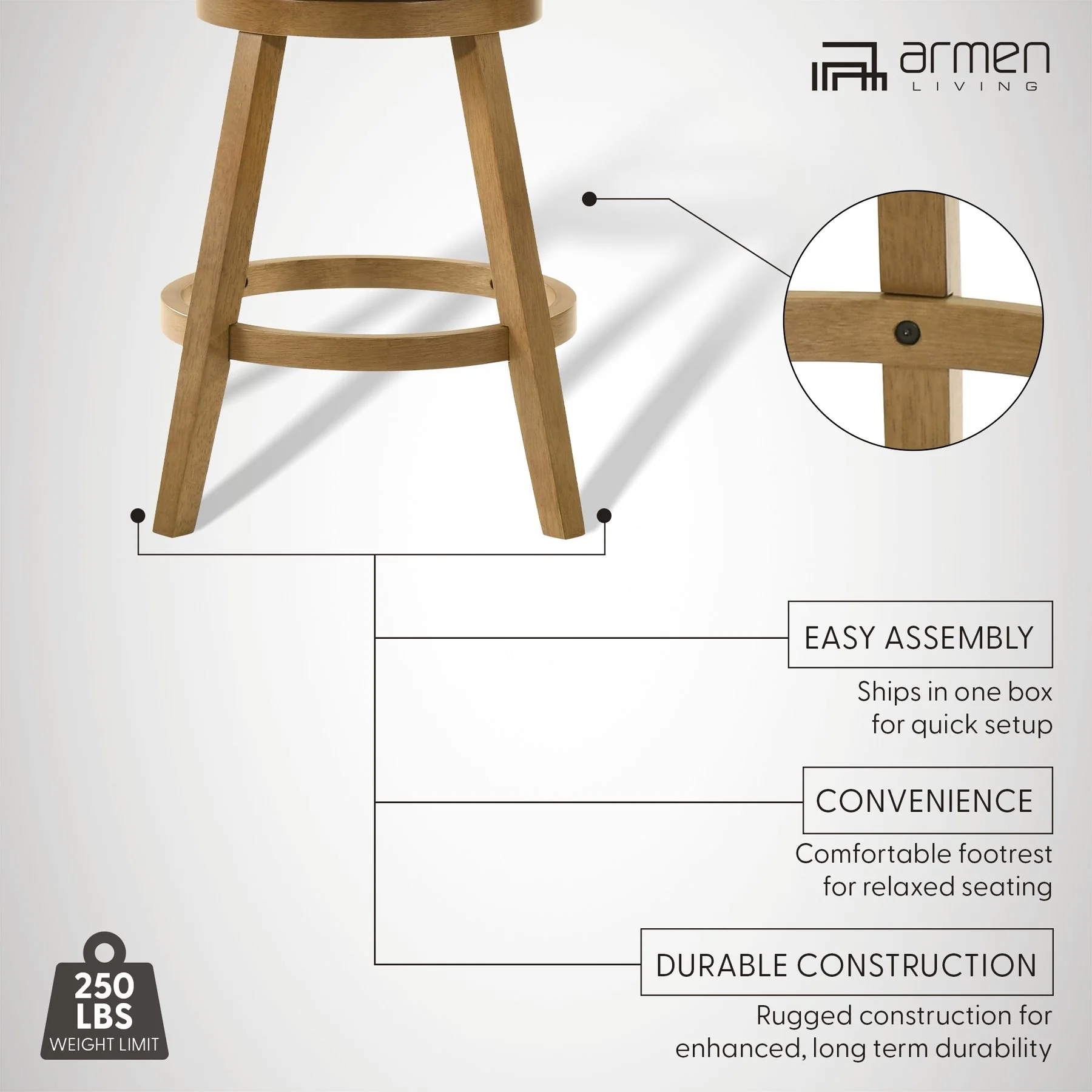 Harper 30 in. Amber Glow Bar Height Rubberwood Swivel Barstool with Ivory Fabric Seat - Image 13