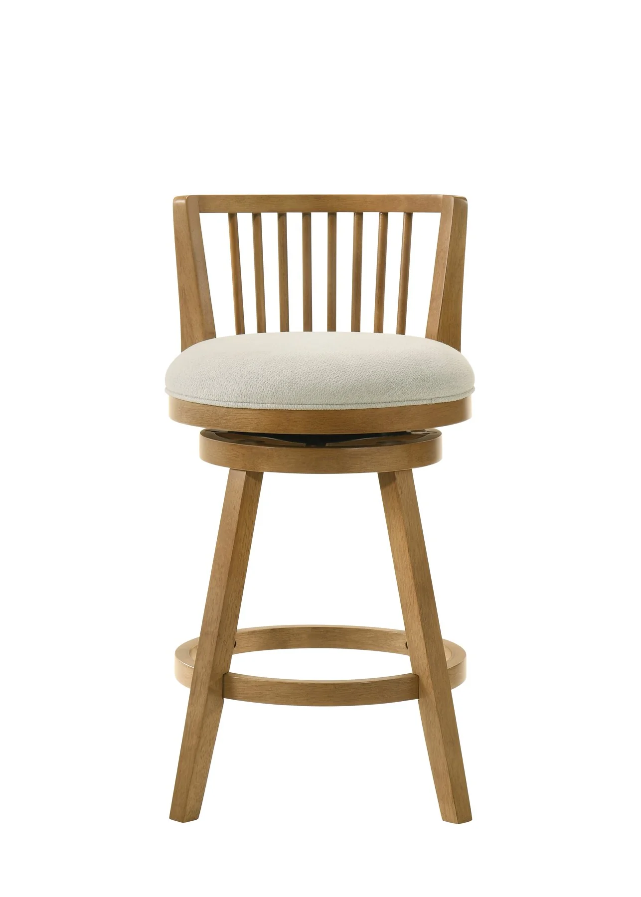 Harper 30 in. Amber Glow Bar Height Rubberwood Swivel Barstool with Ivory Fabric Seat - Image 2
