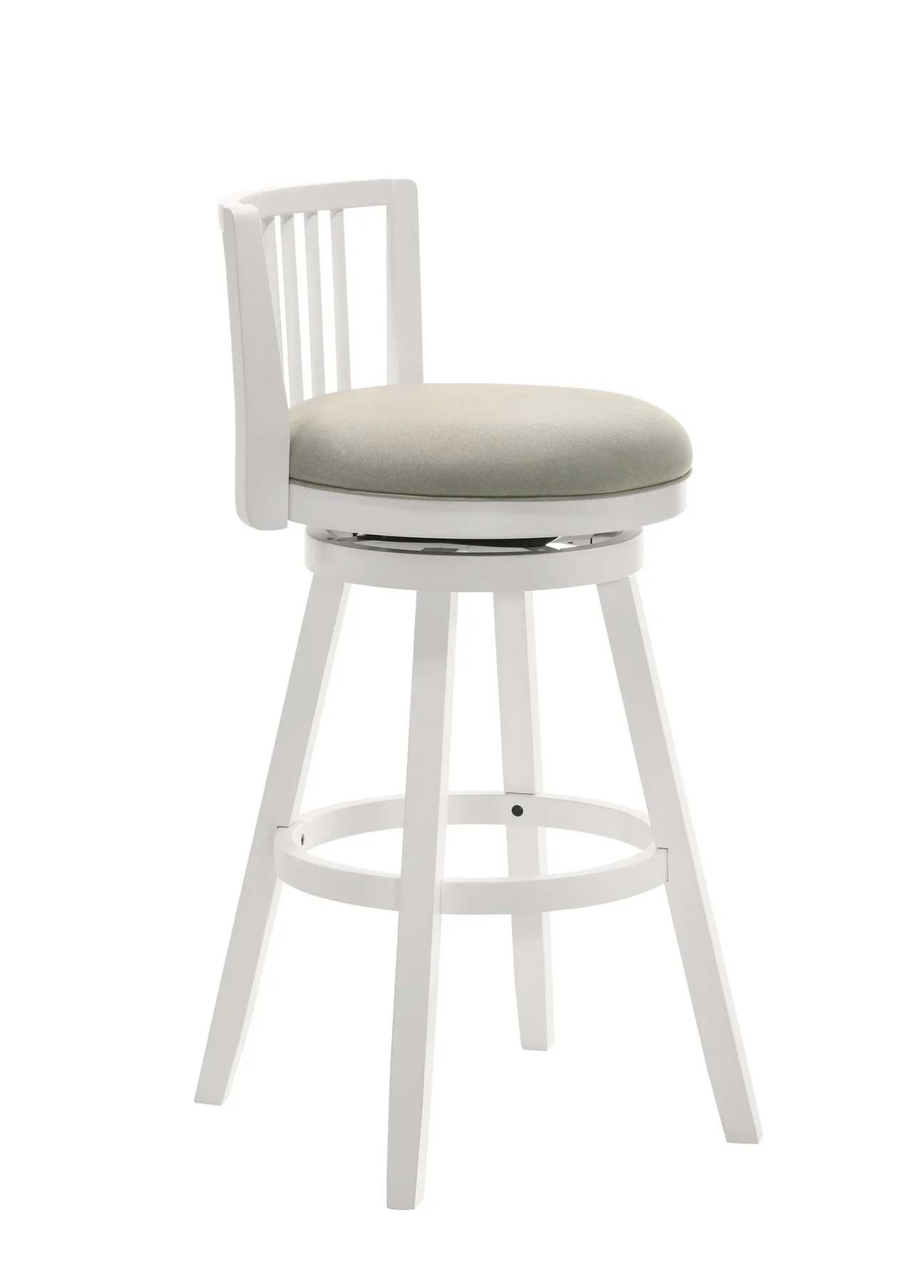 Harper 30 in. Matte White Bar Height Rubberwood Swivel Barstool with Fog Fabric Seat - Image 3