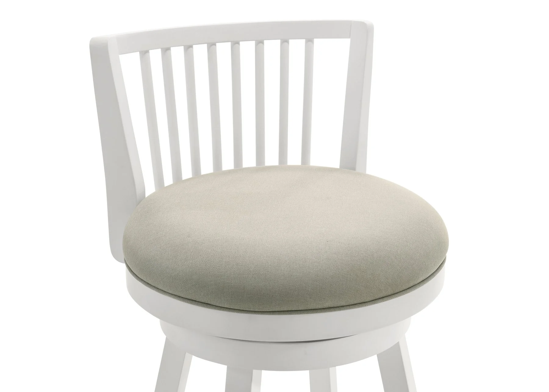 Harper 30 in. Matte White Bar Height Rubberwood Swivel Barstool with Fog Fabric Seat - Image 6
