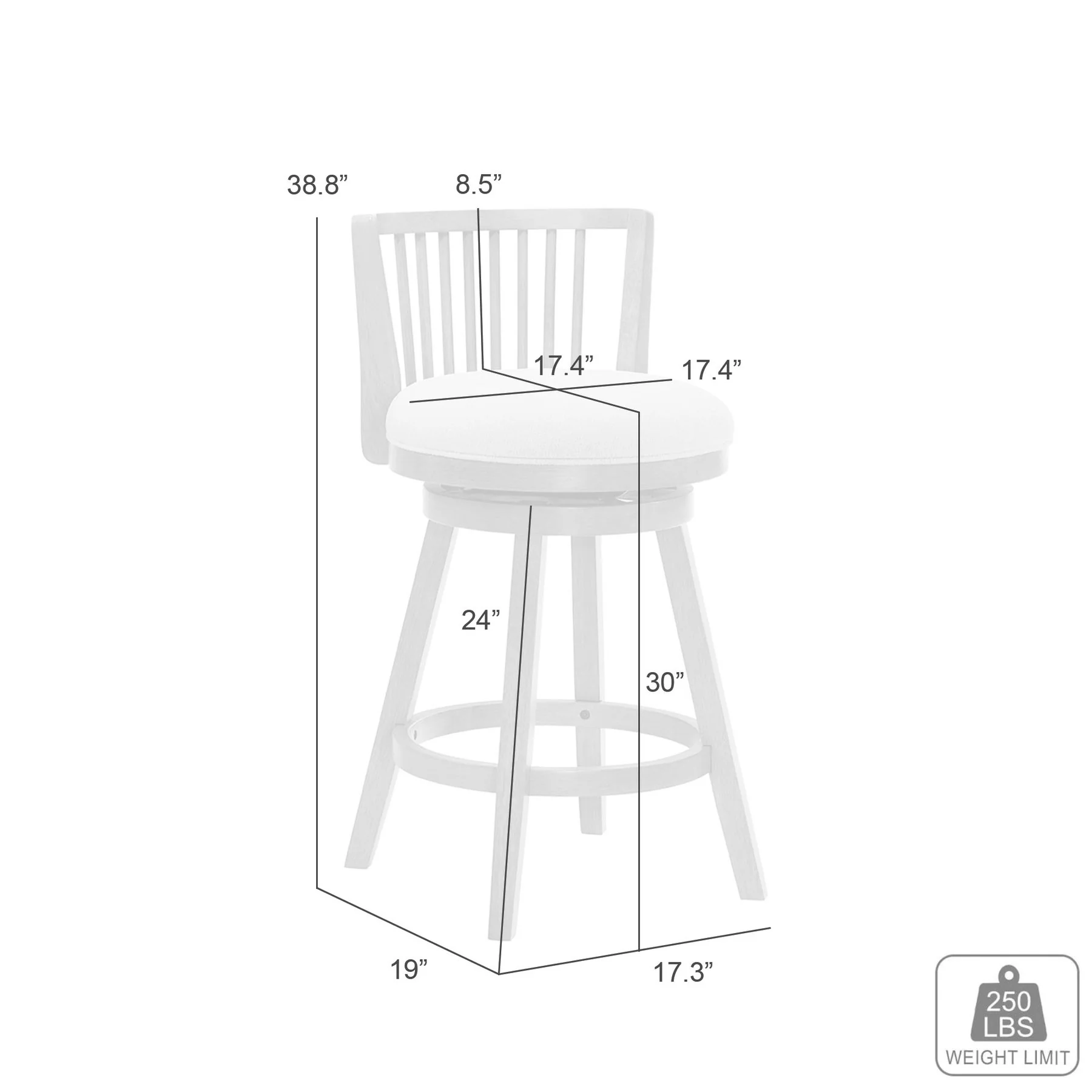 Harper 30 in. Matte White Bar Height Rubberwood Swivel Barstool with Fog Fabric Seat - Image 9