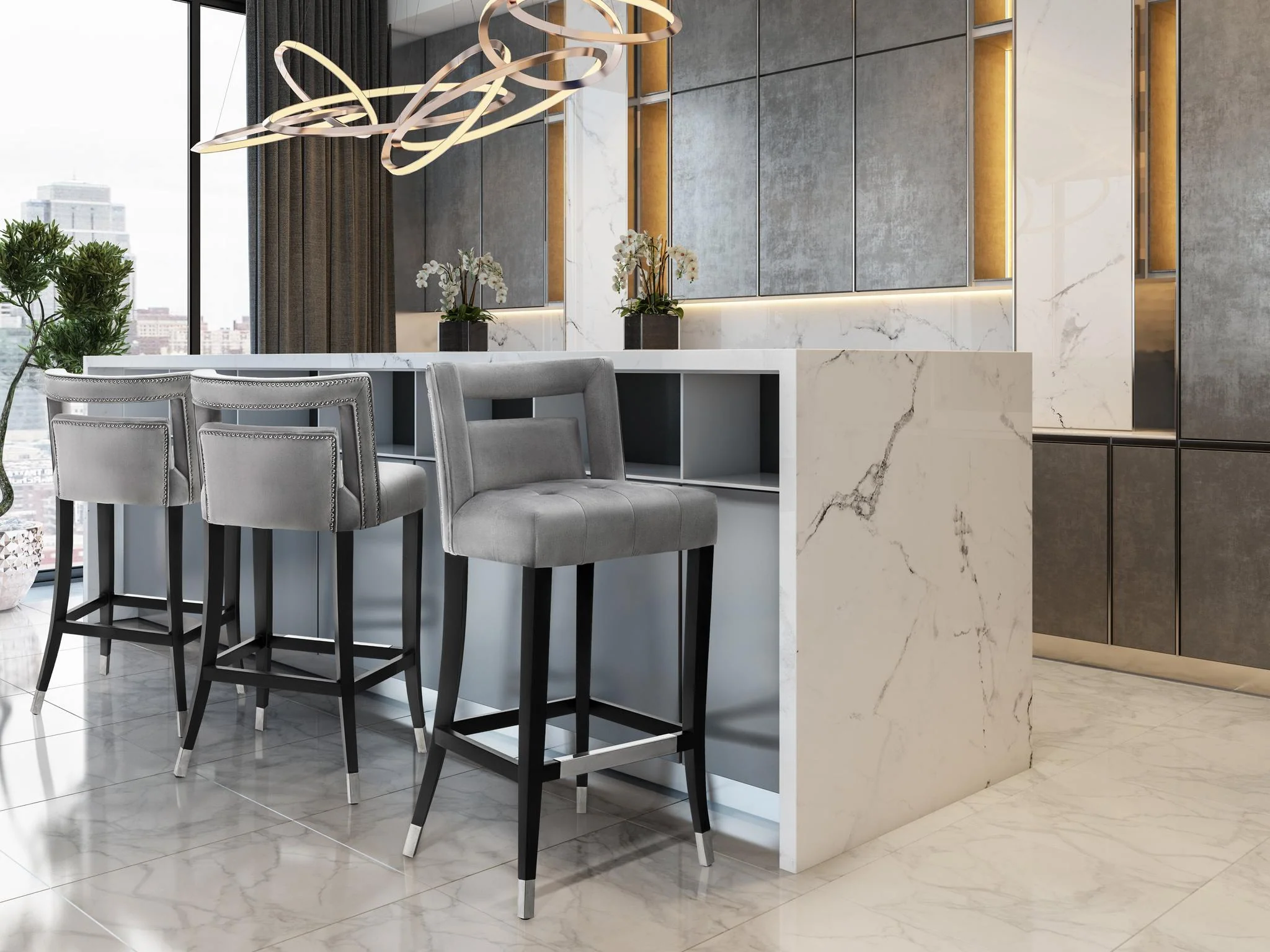 Hart Grey Velvet Bar Stool - Image 2