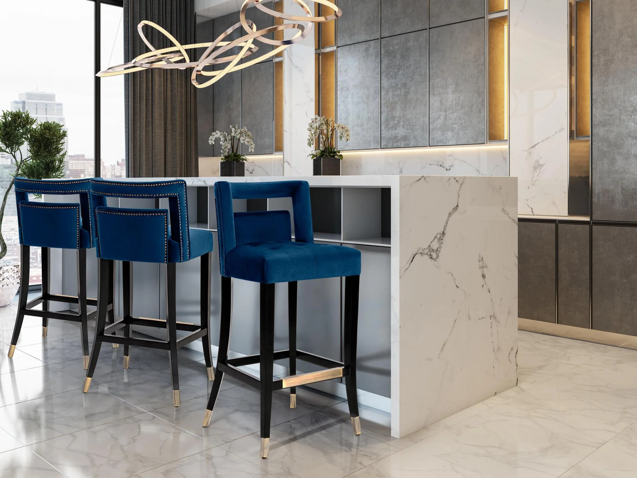 Hart Navy Velvet Bar Stool - Image 2