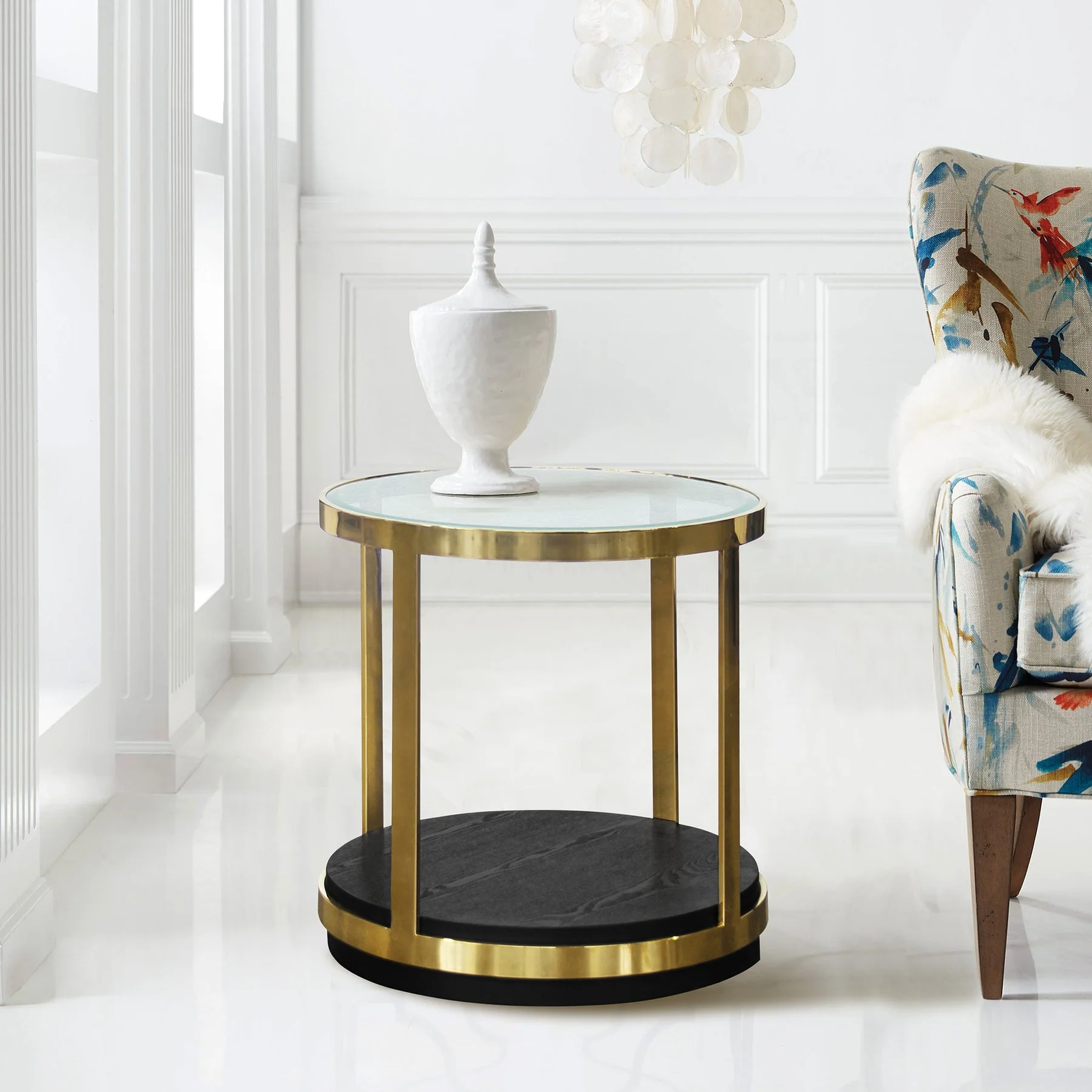 Hattie Contemporary End Table in Brushed Gold Finish and Black Wood - Image 2