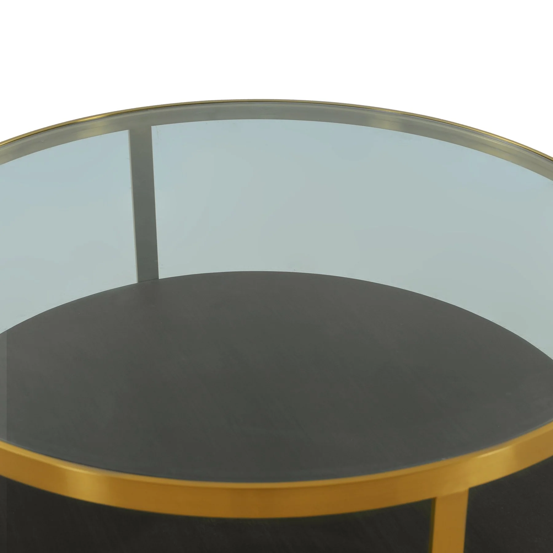 Hattie Glass Top and Walnut Wood Coffee Table with Brushed Gold Frame - Image 4