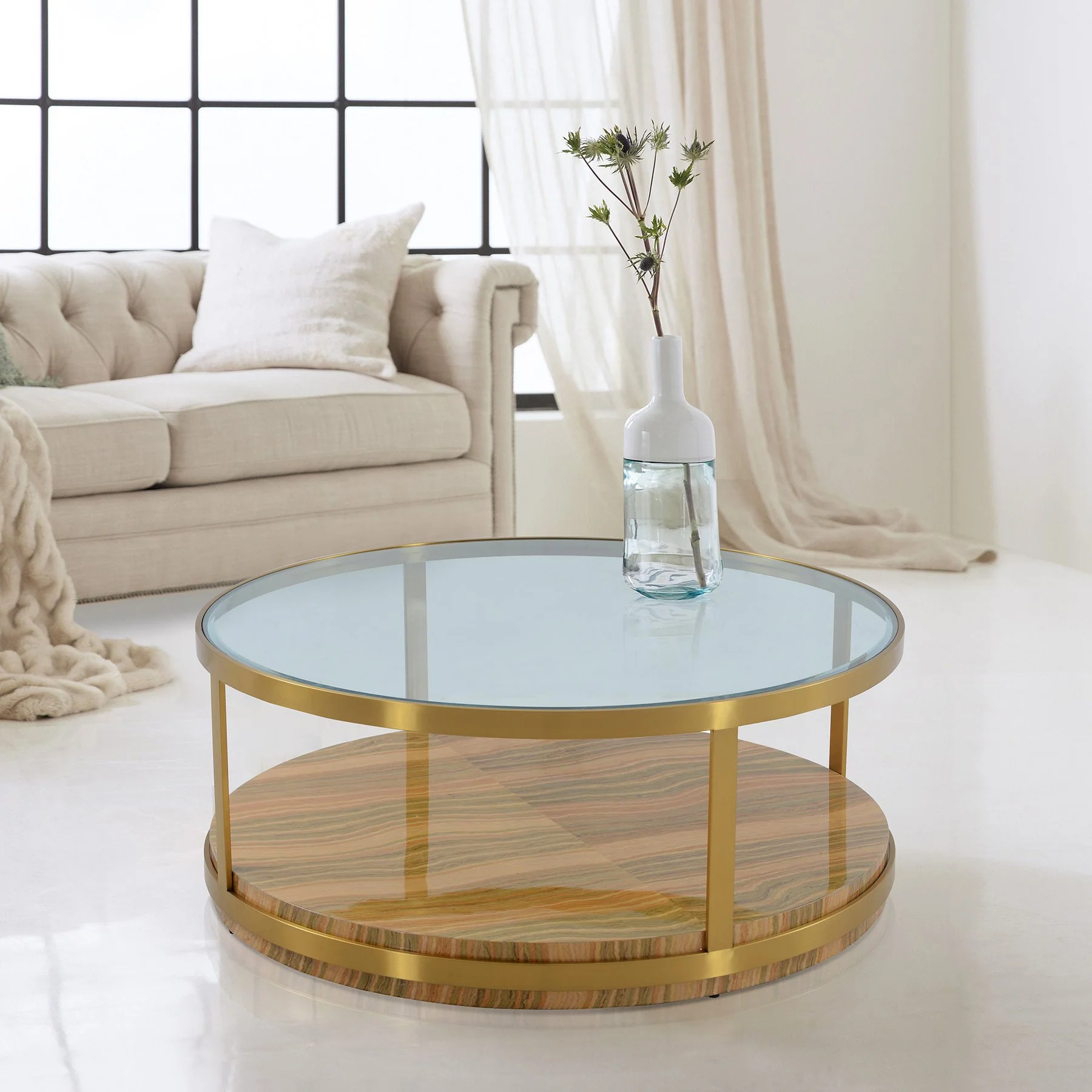 Hattie Glass Top Coffee Table with Brushed Gold Legs - Image 6