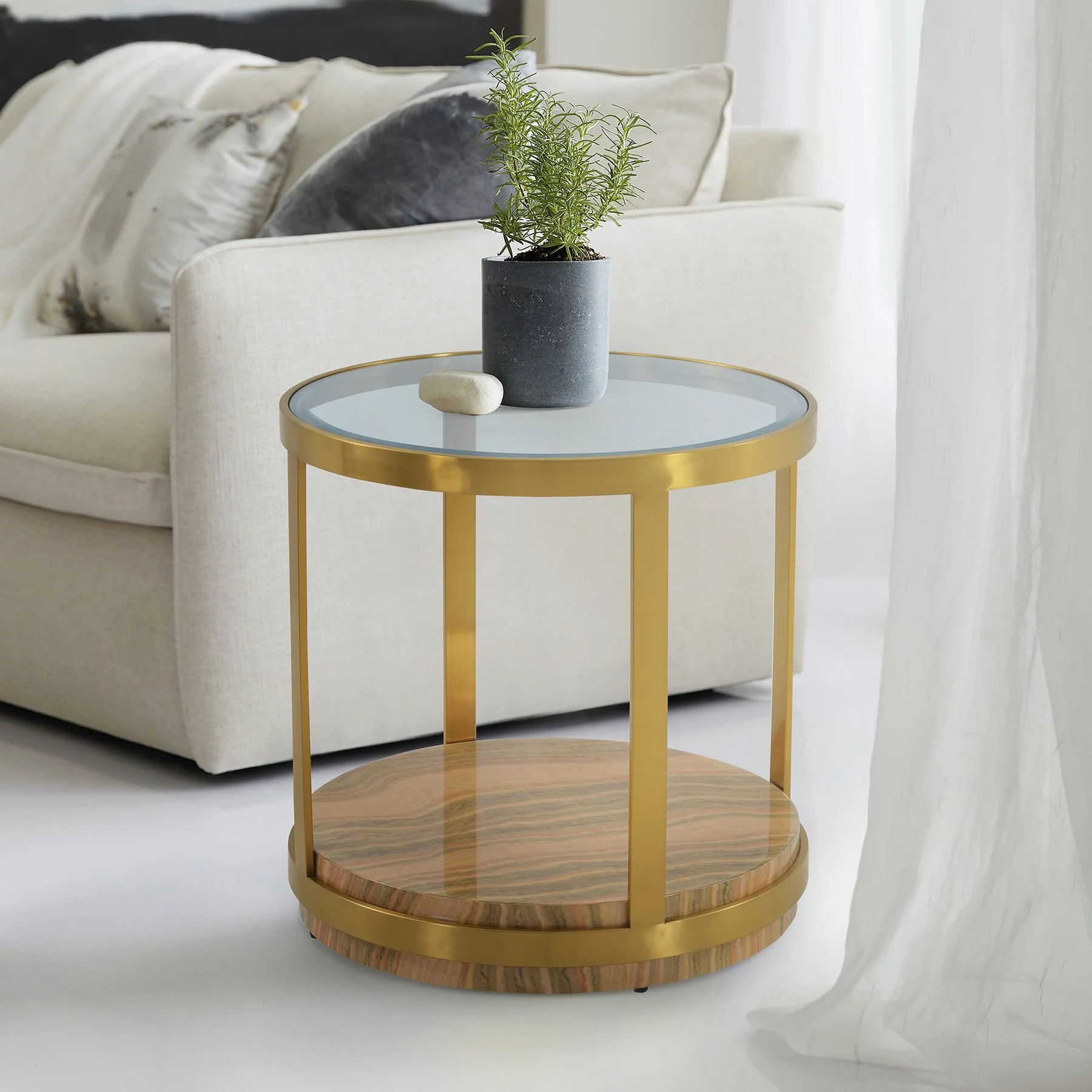 Hattie Glass Top End Table with Brushed Gold Legs - Image 5