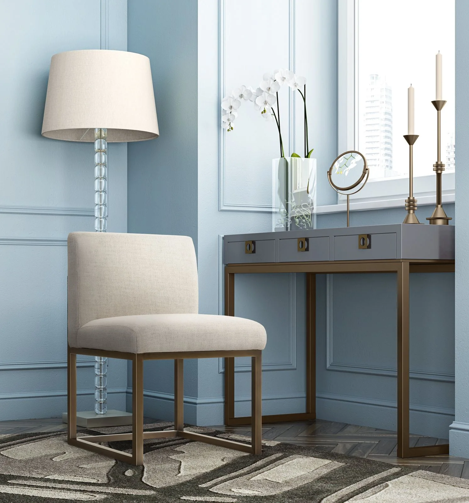 Haute Beige Linen Chair in Brass - Image 7