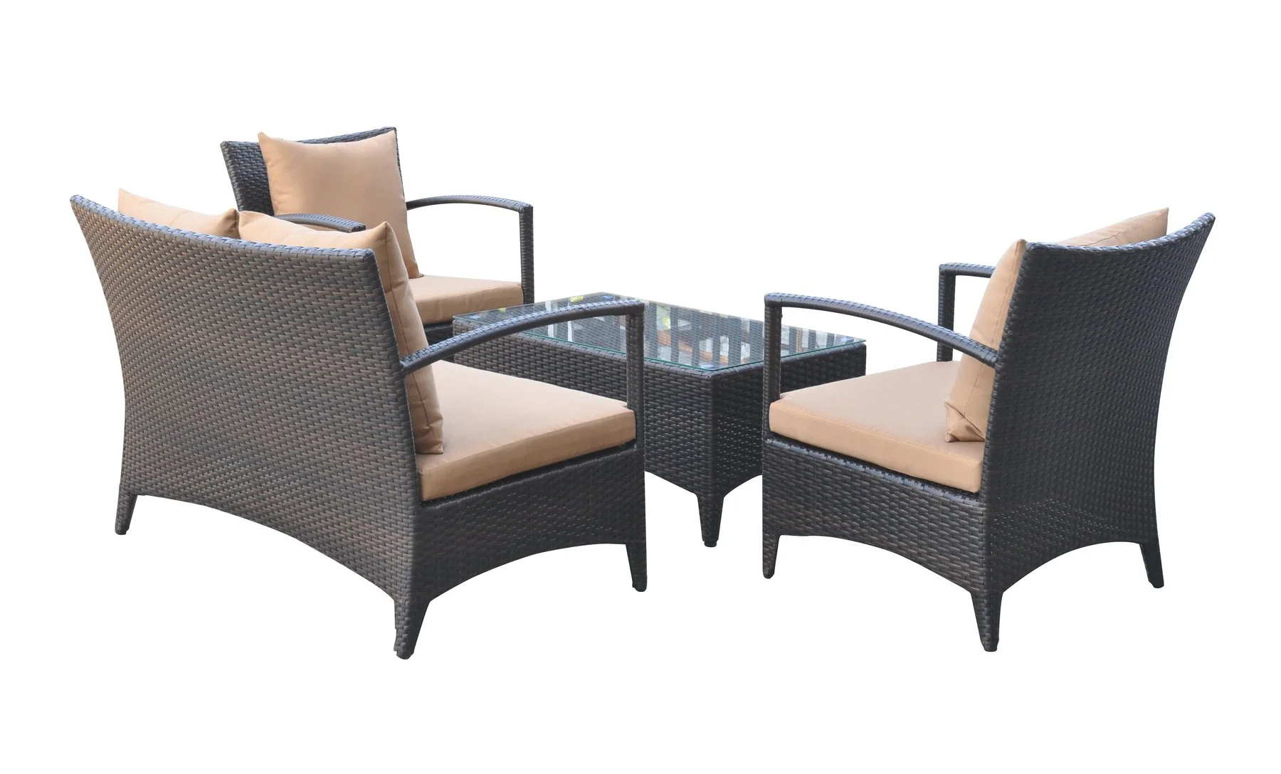 Havana 4 piece Outdoor Wicker Patio Set with Brown Fabric Cushions and Tempered Glass Top - Image 2