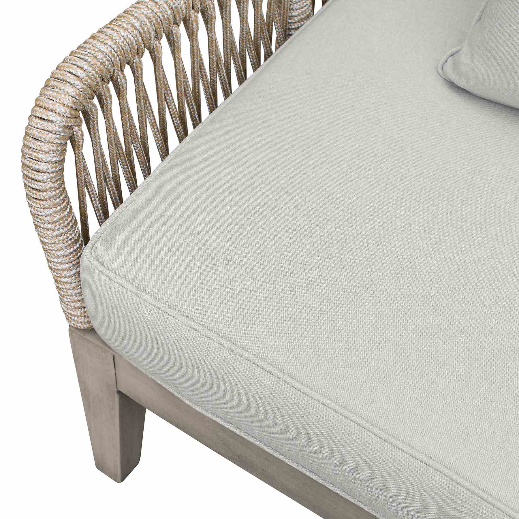 Hawaii 4 Piece Outdoor Patio Furniture Set in Acacia Wood and Rope with Gray Cushions - Image 9