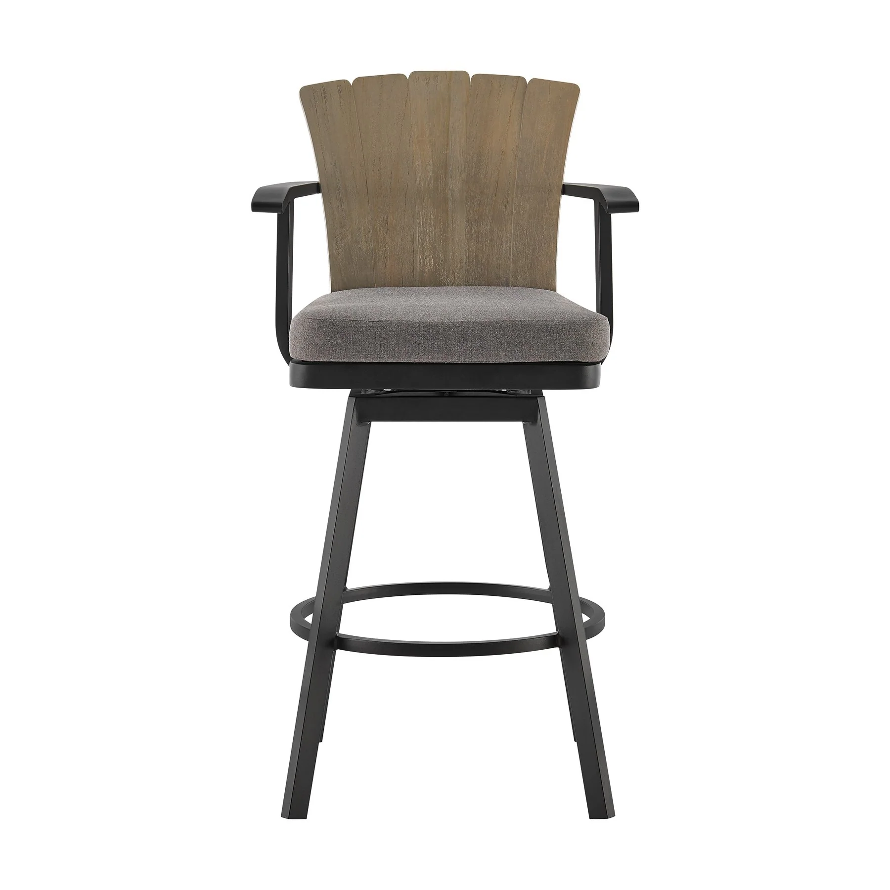 Hazel Outdoor Patio Swivel Bar Stool in Aluminum with Teak Wood and Charcoal Cushion - Image 2