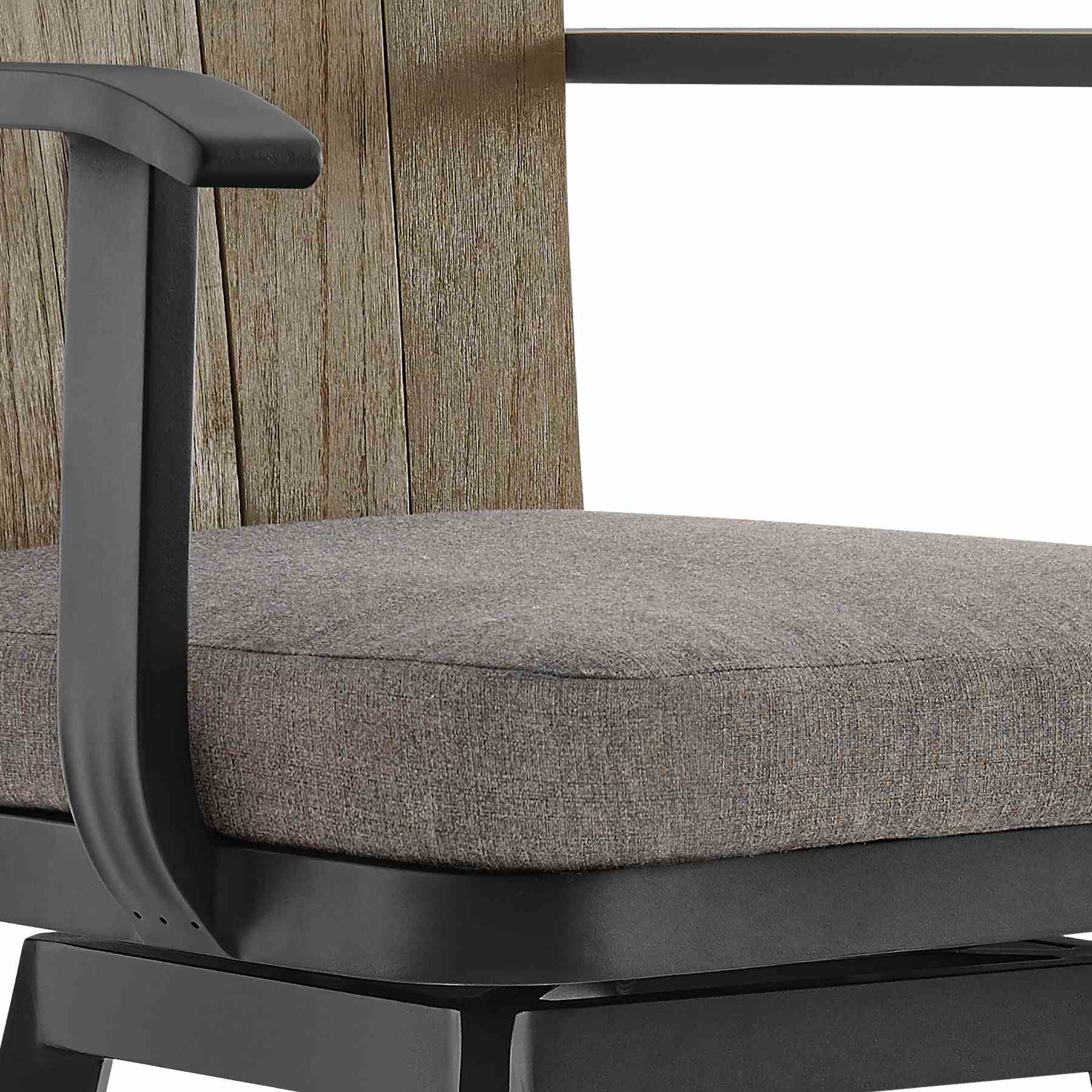 Hazel Outdoor Patio Swivel Bar Stool in Aluminum with Teak Wood and Charcoal Cushion - Image 6