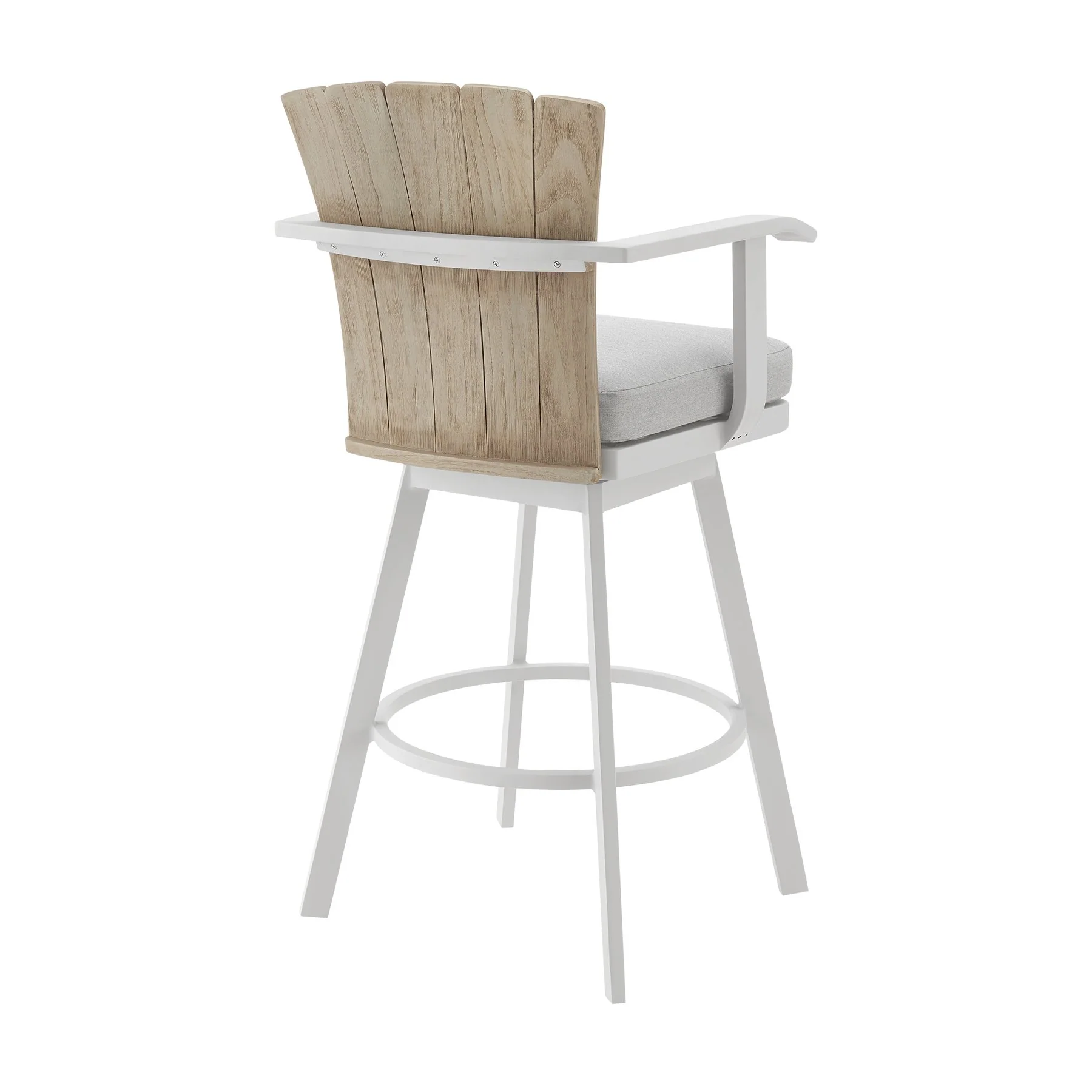 Hazel Outdoor Patio Swivel Counter Stool in Aluminum with Teak Wood and Argent Gray Cushion - Image 3